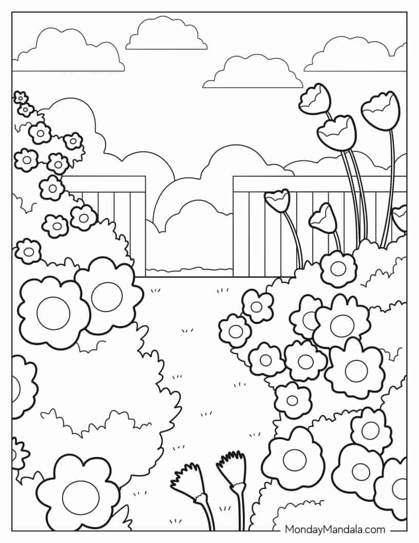 Easy Coloring Page Of Flower Garden coloring page