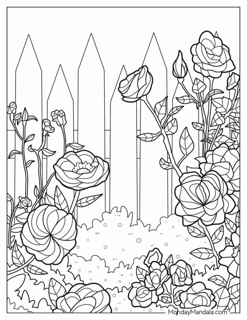 Rose Garden Coloring Page coloring page — printable line art