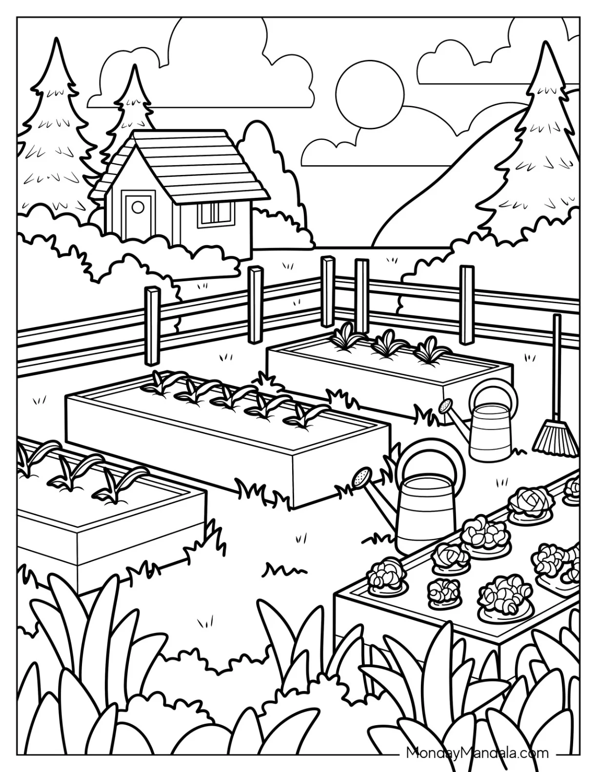 Small Vegetable Garden With Fence Coloring Sheet coloring page