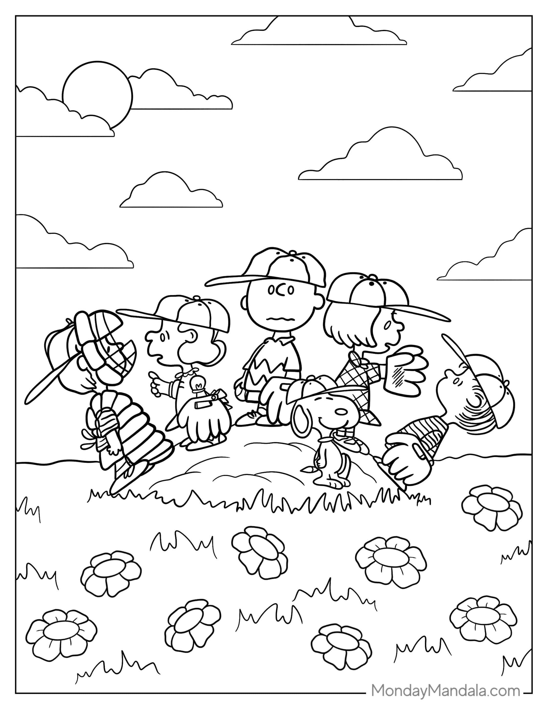 Coloring Page Of Peanuts Gang Playing Baseball coloring page