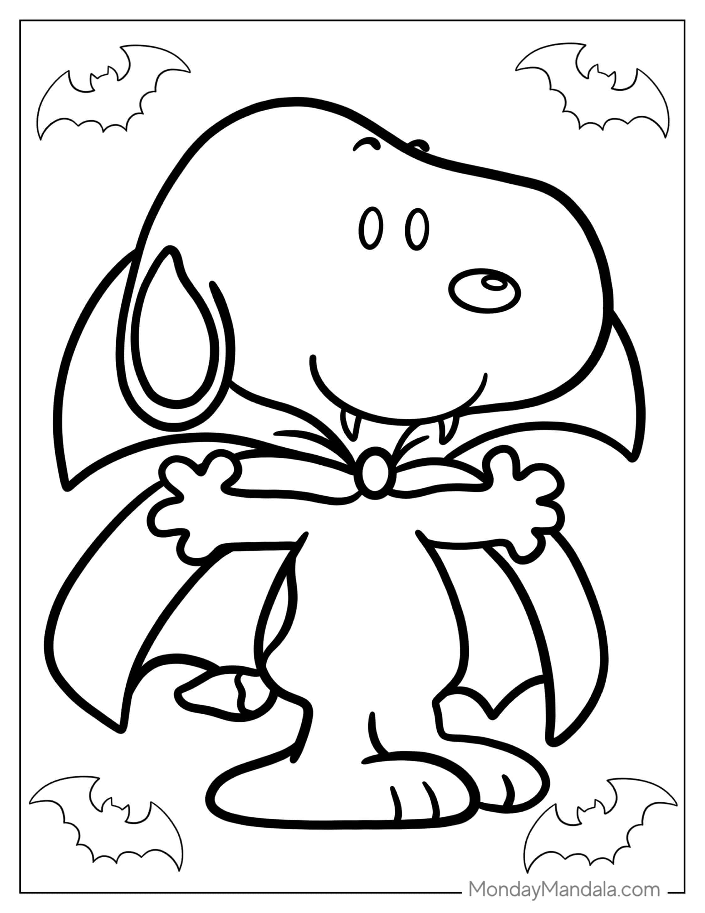 Halloween Vampire Themed Snoopy To Color coloring page — printable line art
