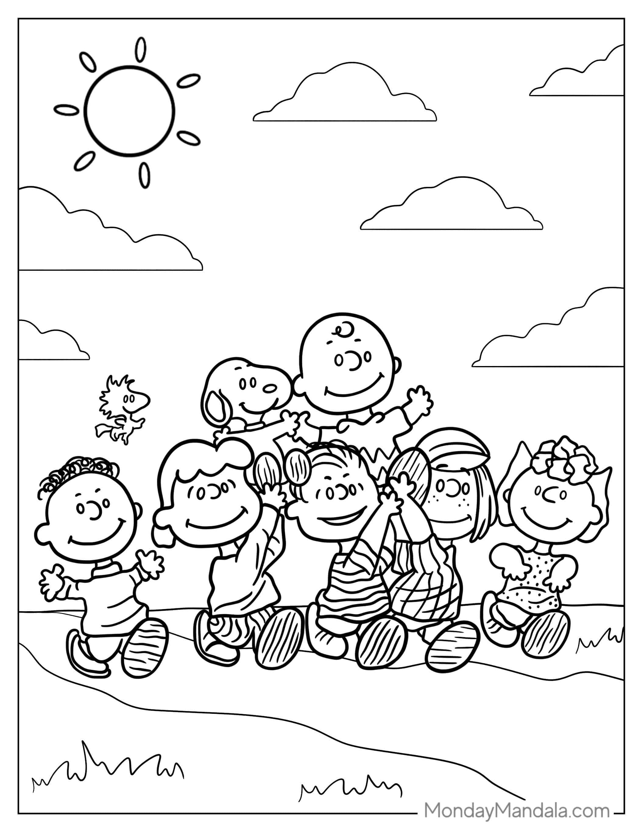Snoopy And Peanuts Gang To Color coloring page — printable line art