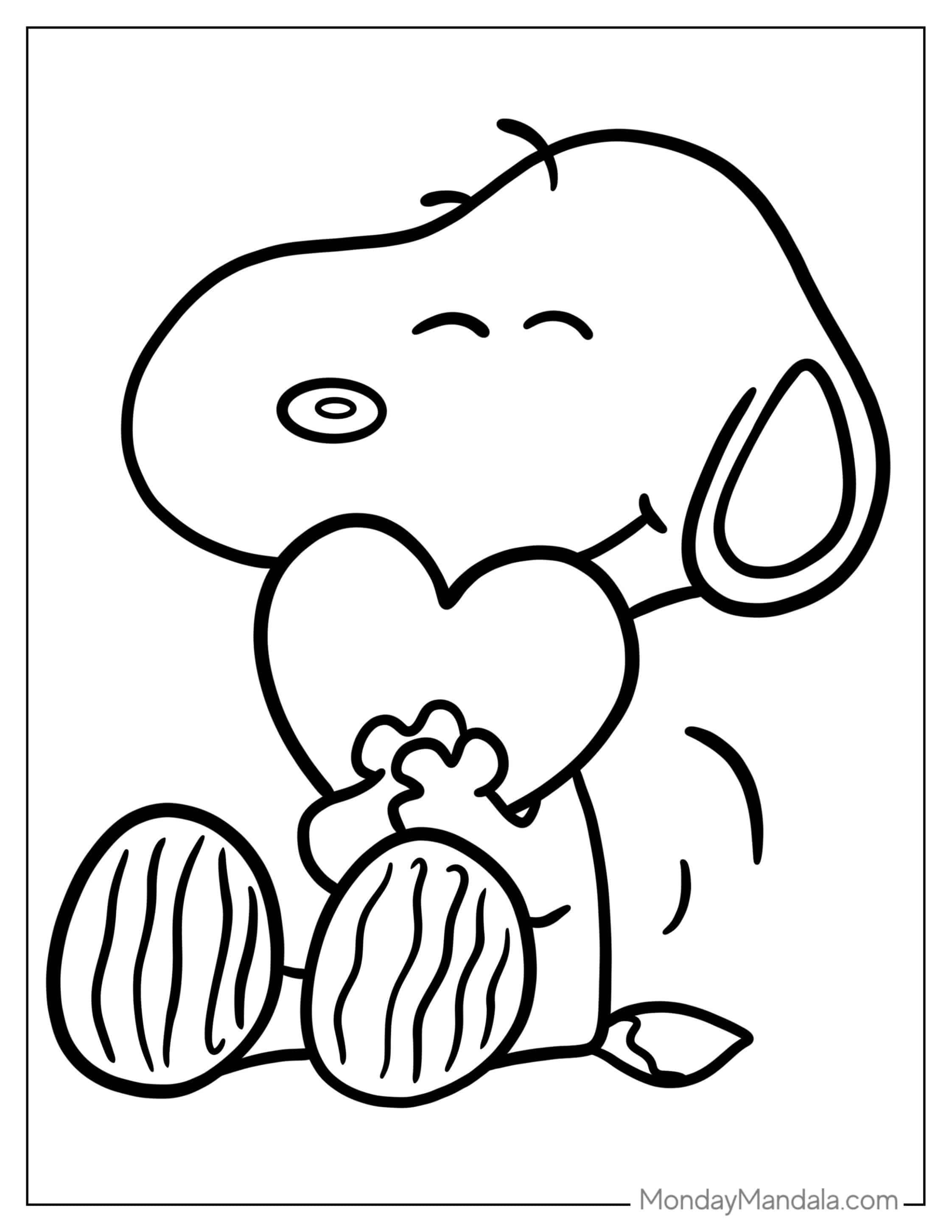 Snoopy Holding a Love Heart To Color coloring page — printable line art