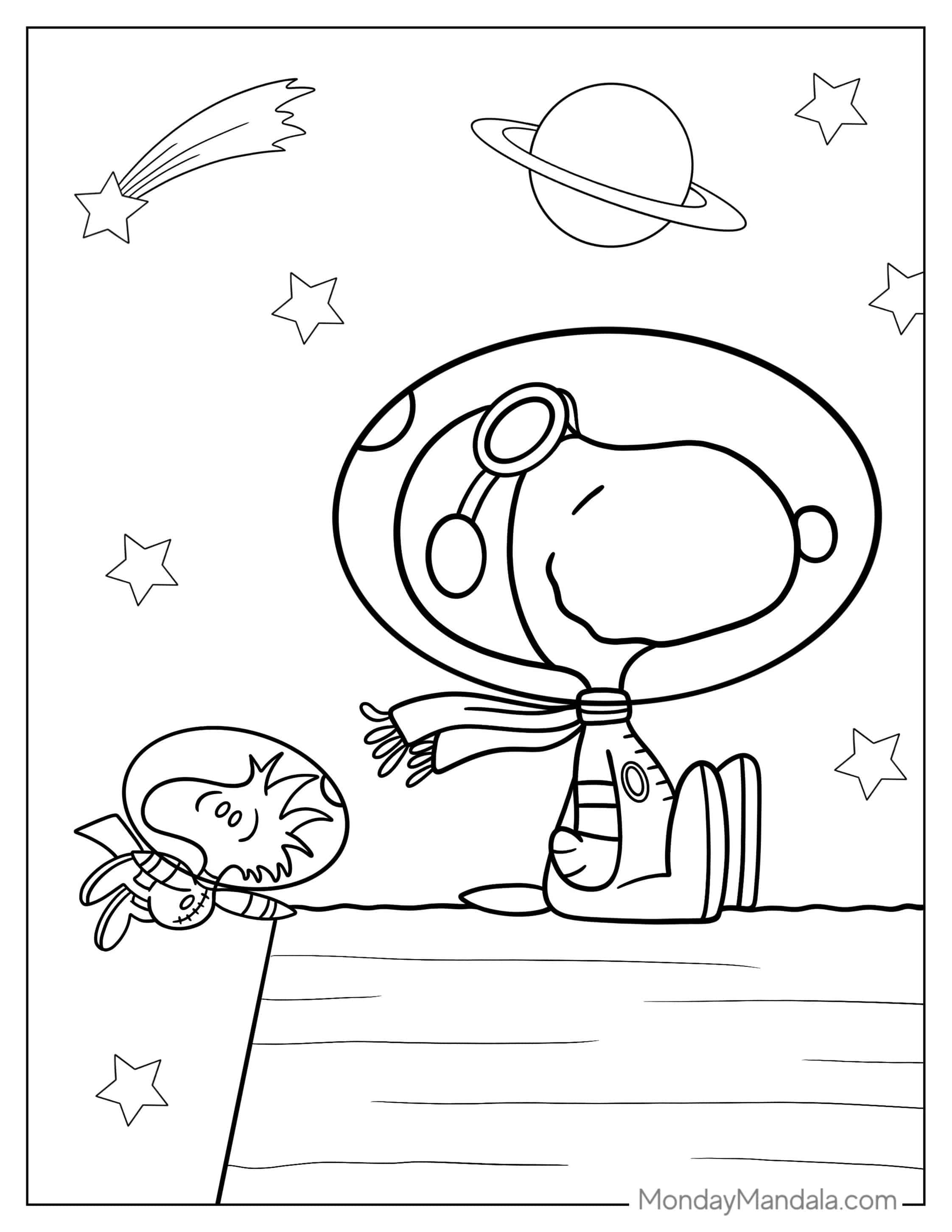 Snoopy In Space Coloring Sheet coloring page