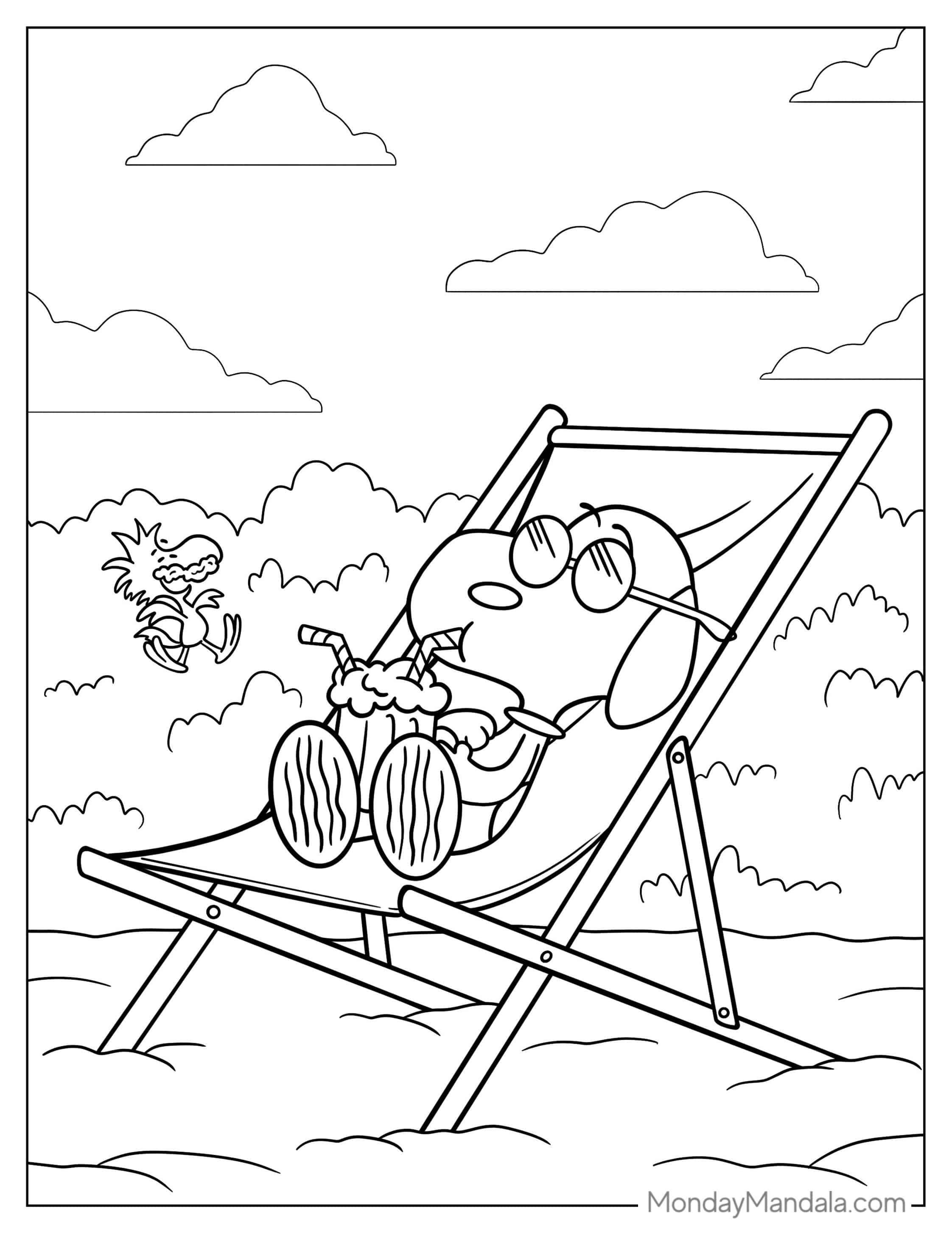Snoopy Relaxing In The Sun To Color coloring page