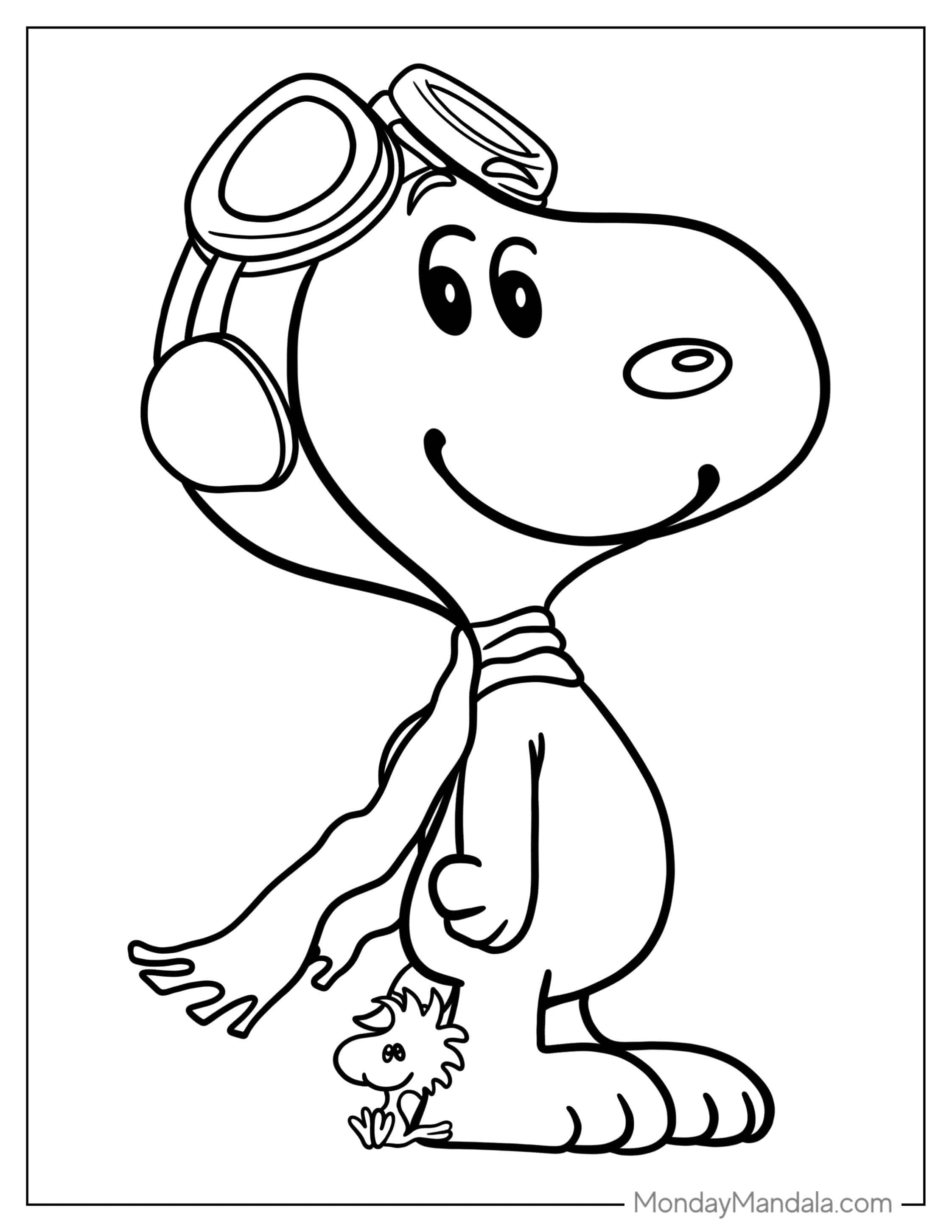 Snoopy Wearing Pilot Googles To Color coloring page — printable line art