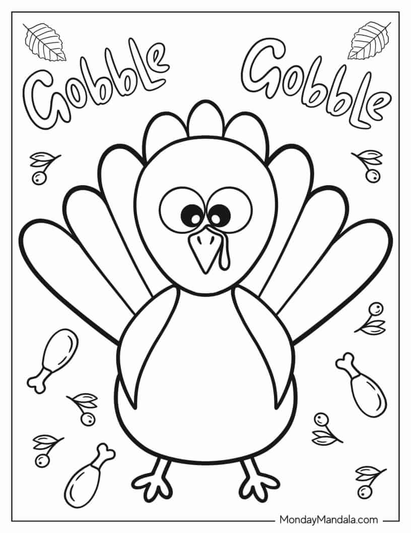 Chibi Thanksgiving Turkey Coloring In For Preschoolers coloring page
