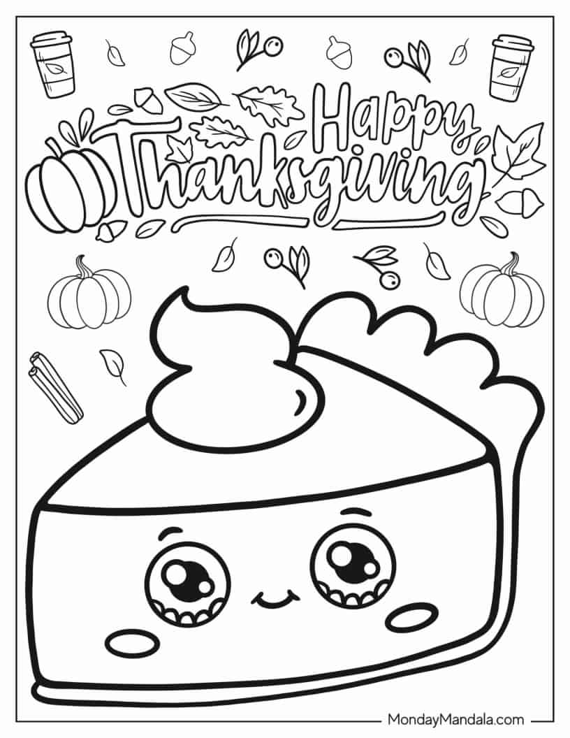 Cute Thanksgiving Pumpkin Pie Slice coloring page — printable line art