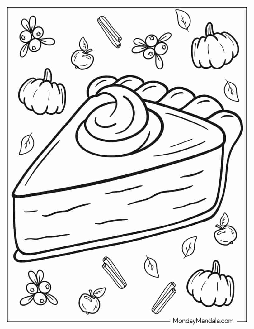 Detailed Outline Of Pumpkin Pie Slice Coloring Sheet coloring page — printable line art
