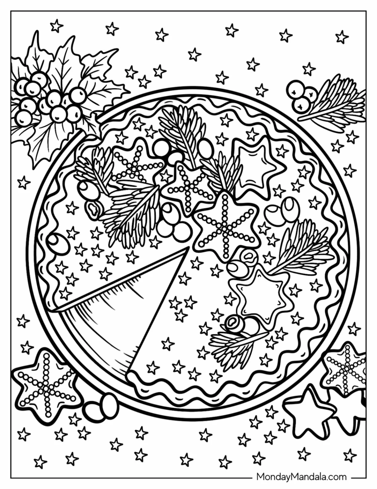 Detailed Thanksgiving Coloring Page Of Pie coloring page — printable line art