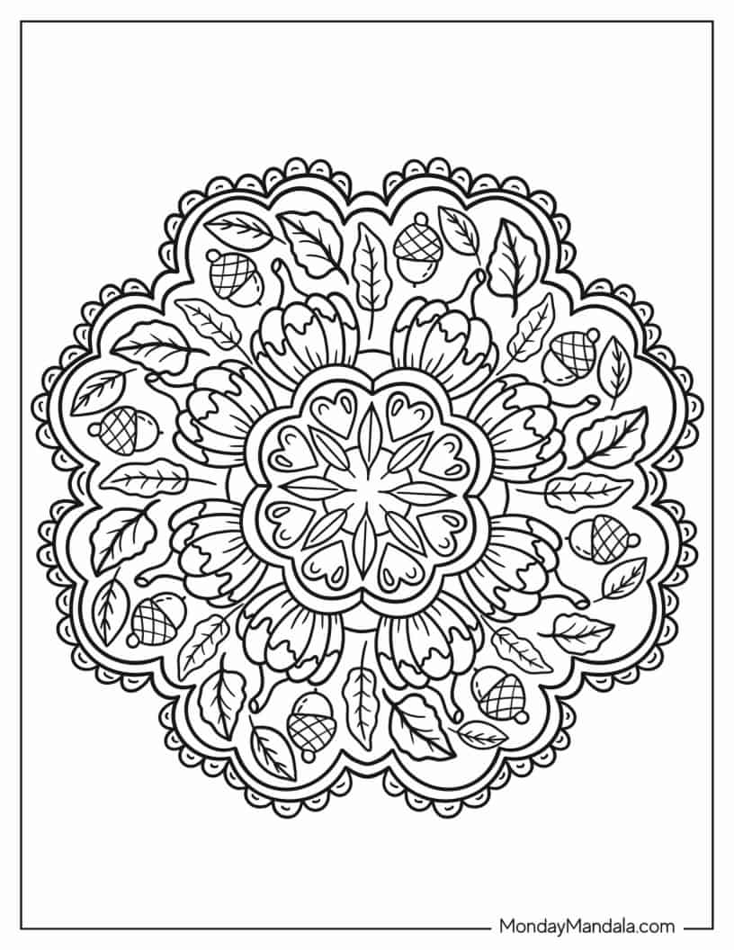 Easy Thanksgiving Mandala Coloring In For Kids coloring page