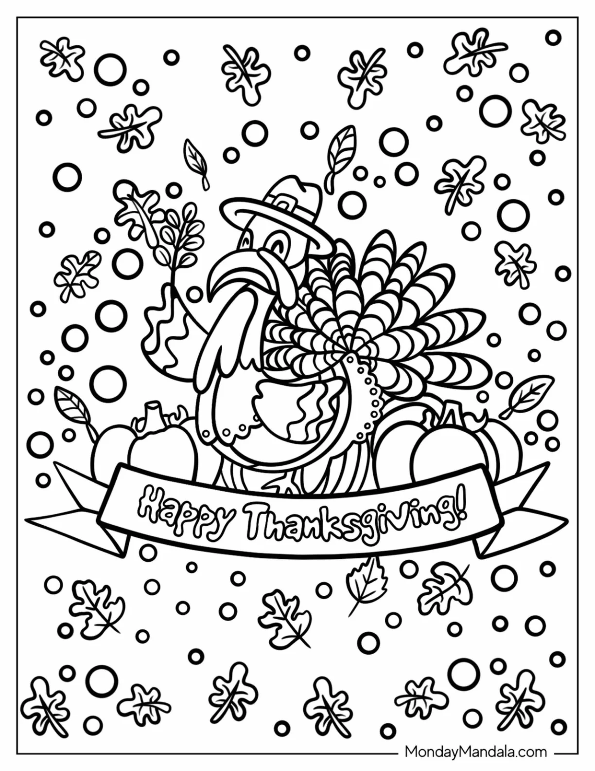 Festive Thanksgiving Coloring Page Of Turkey coloring page