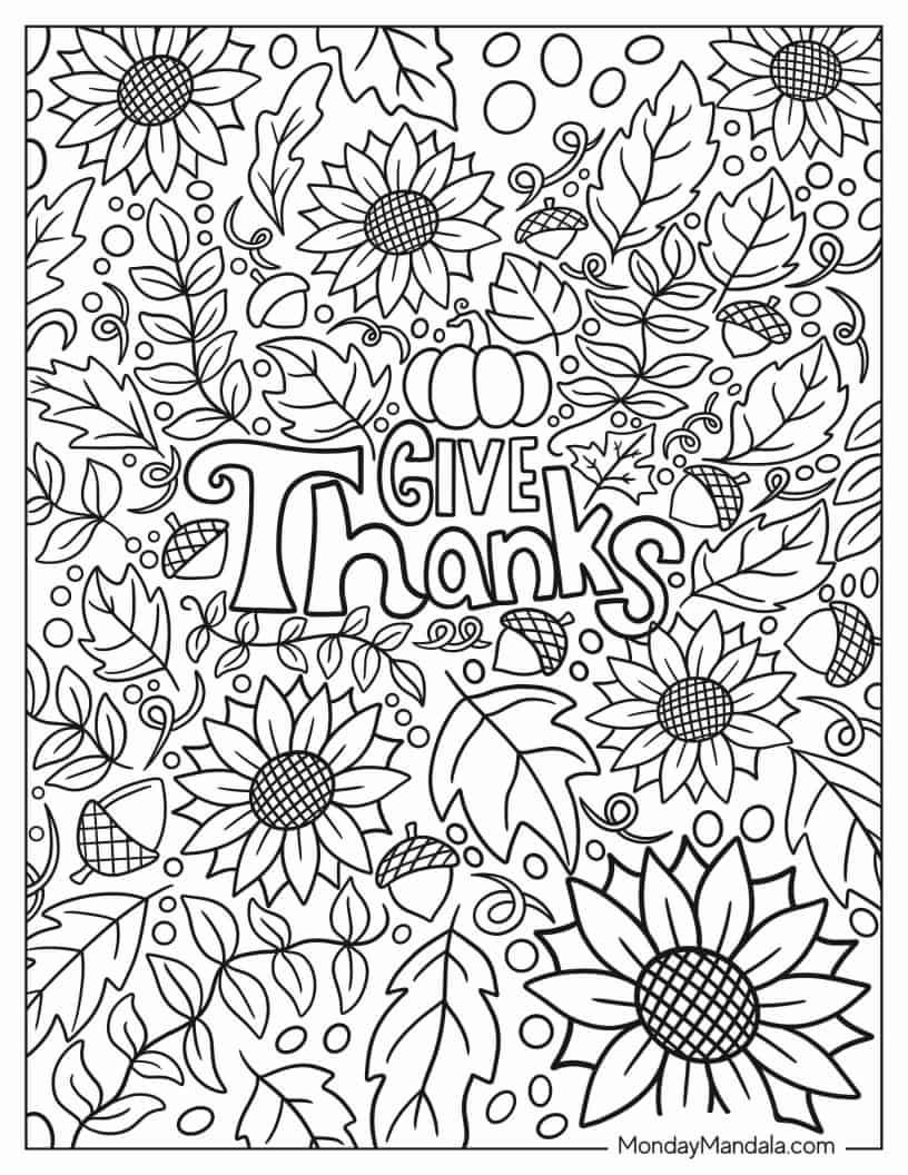 Give Thanks With Fall Elements Coloring Sheet coloring page