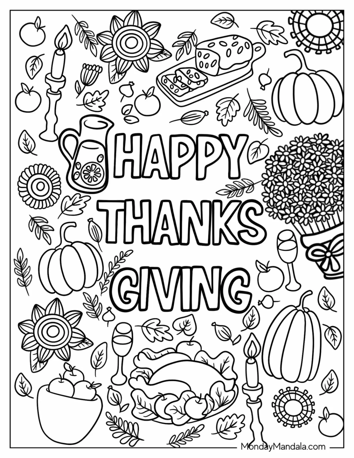 Happy Thanksgiving Coloring Page Of Greeting coloring page