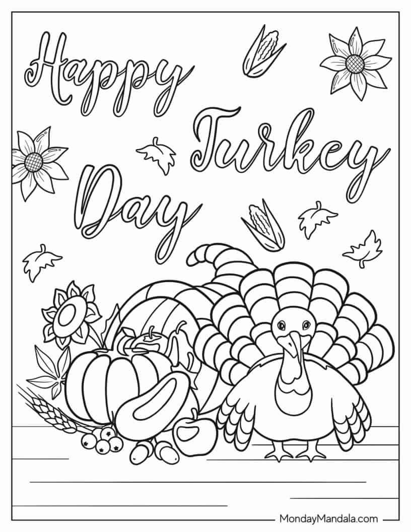Happy Turkey Day Coloring Page For Kids coloring page