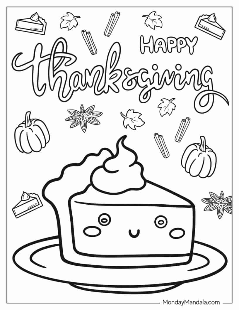 Kawaii Cartoon Pumpkin Pie Slice Coloring Page For Preschoolers coloring page