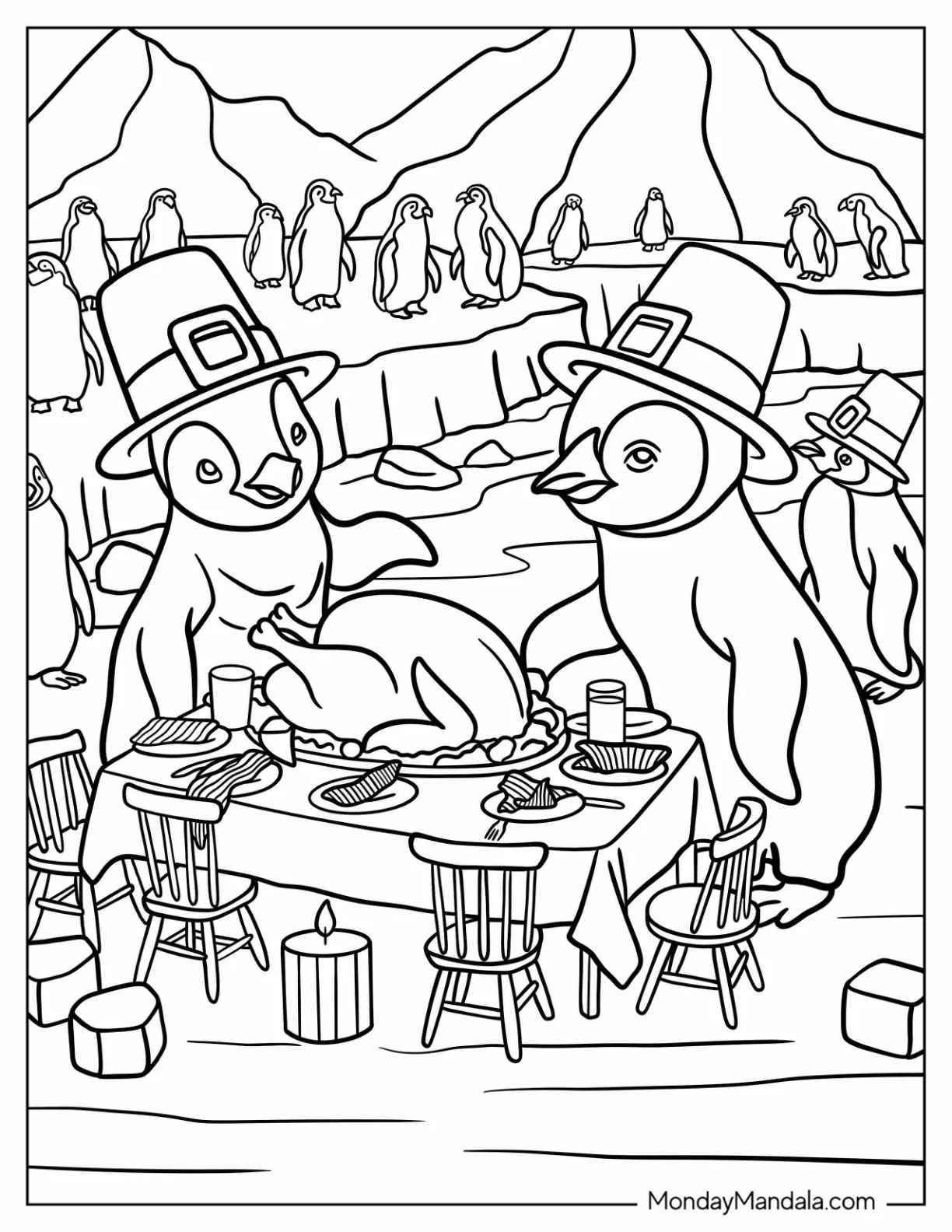 Penguins Celebrating Thanksgiving Coloring Page In The Arctic coloring page