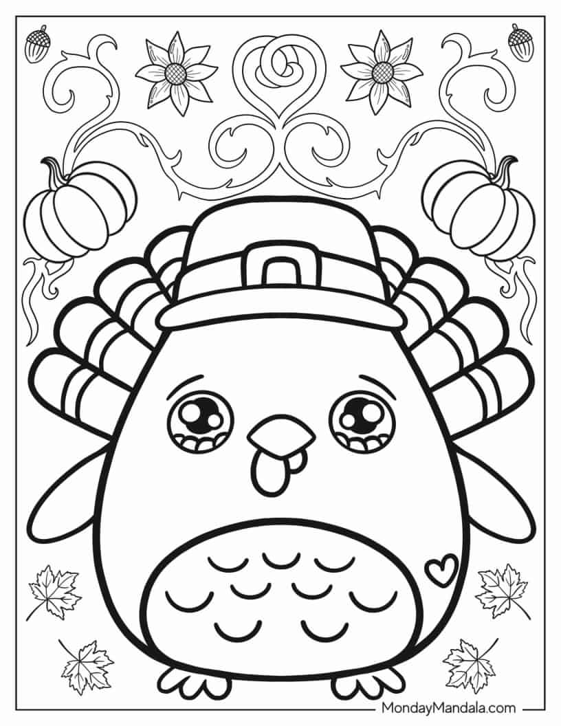 Simple Thanksgiving Turkey With Hat Coloring In For Preschoolers coloring page — printable line art