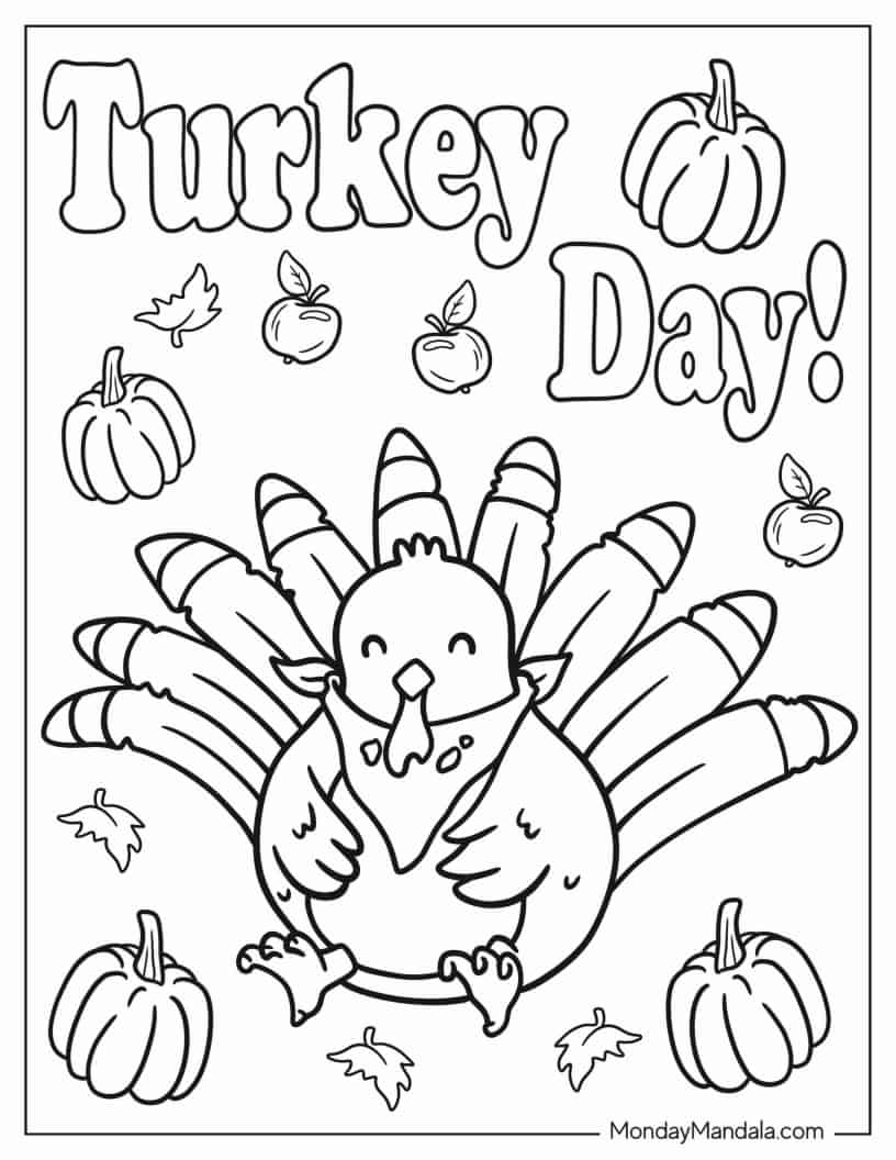 Stuffed Thanksgiving Turkey With Bib Coloring Page coloring page