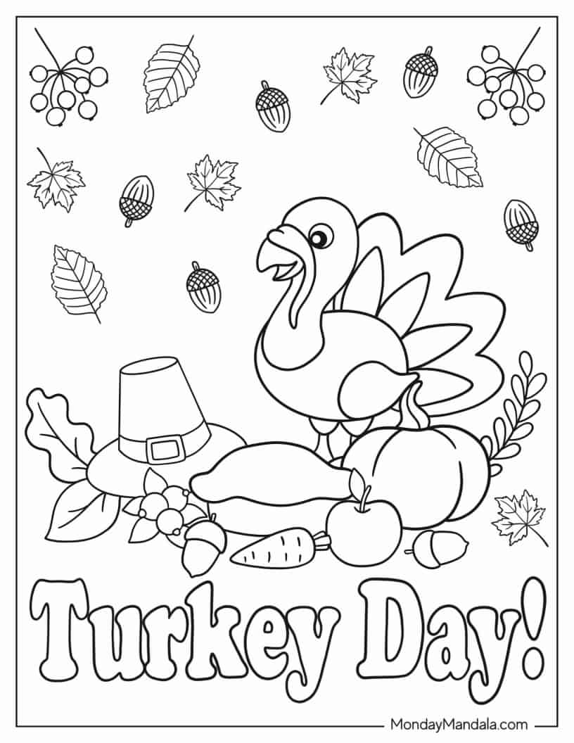 Turkey With Pumpkins On Turkey Day coloring page
