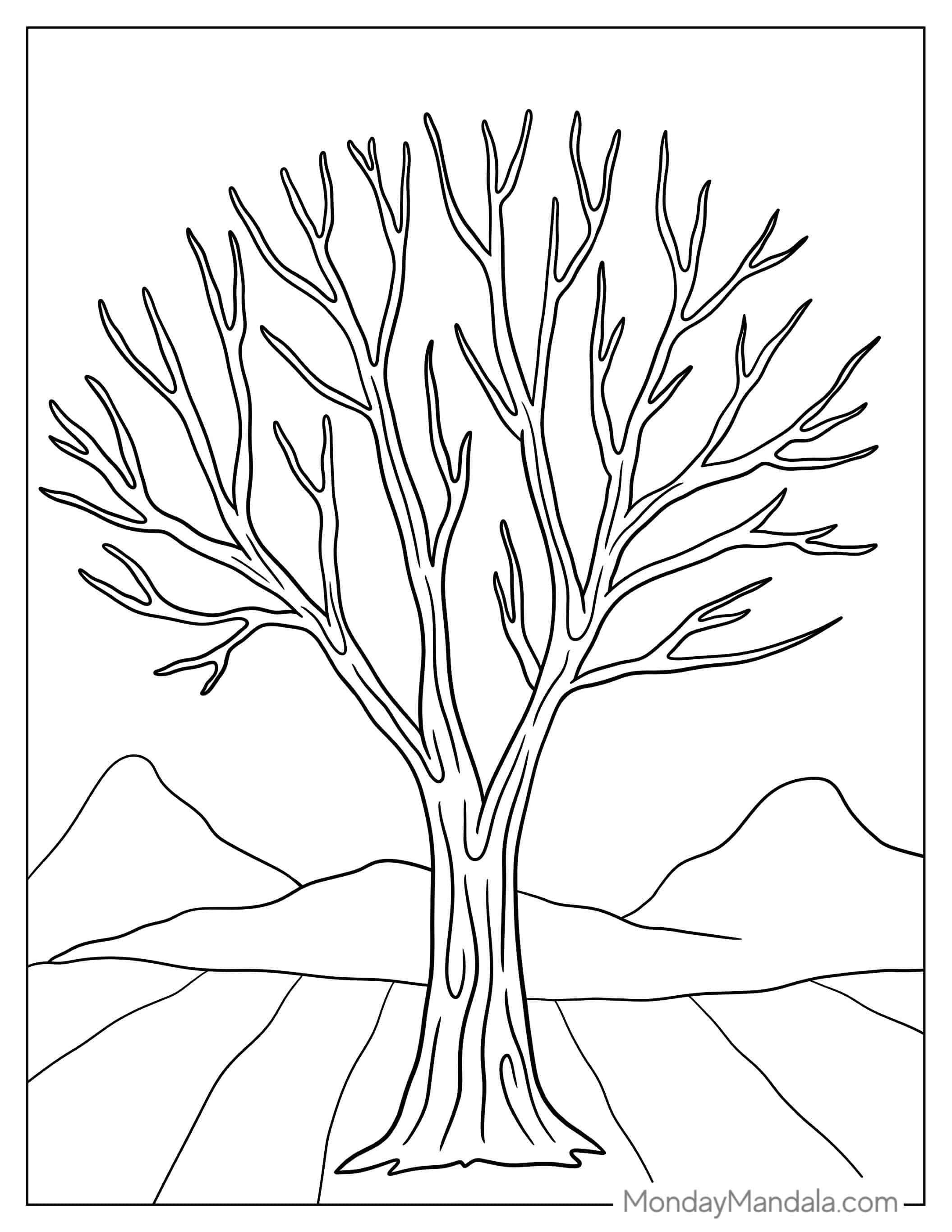 Bare Tree During Winter To Color coloring page