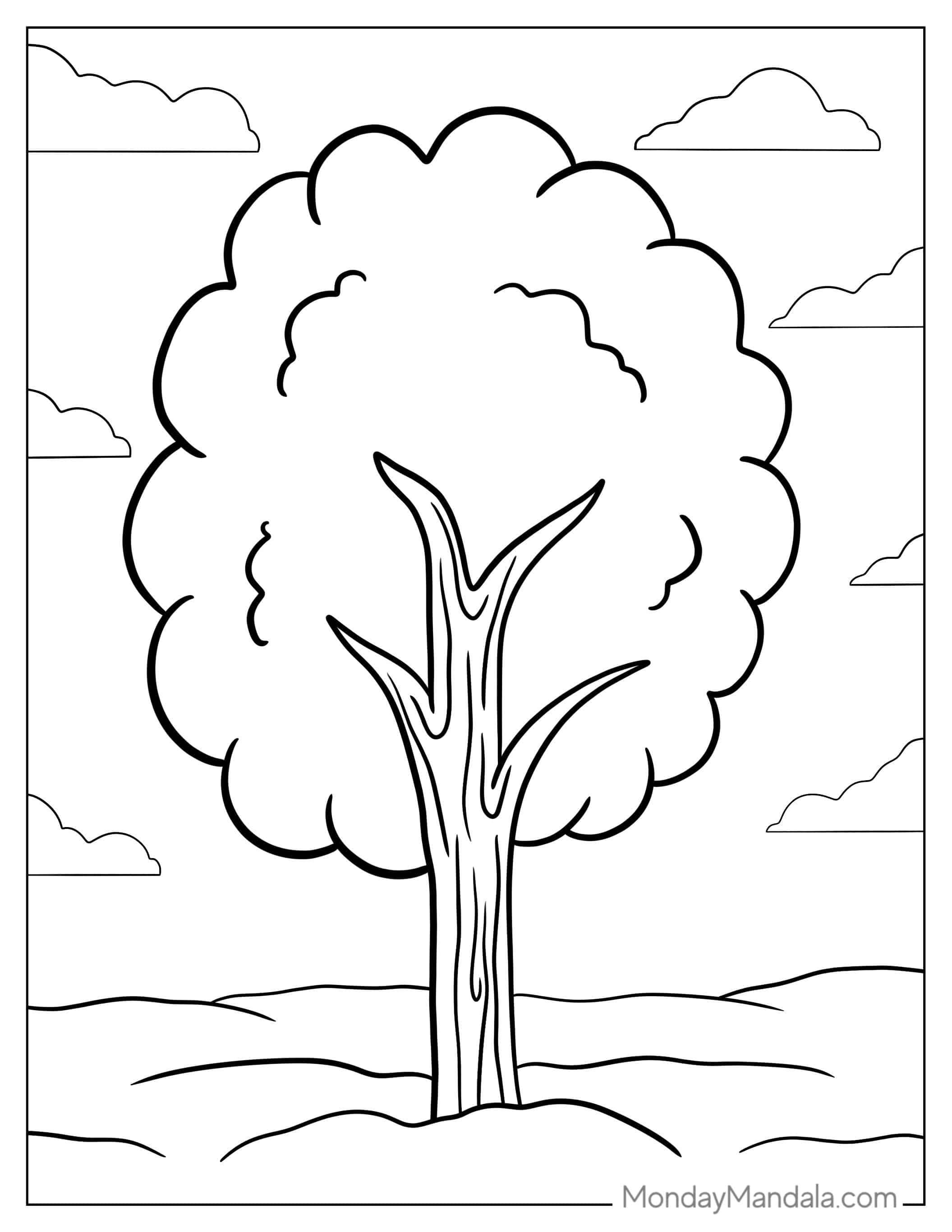 Bushy Tree Coloring Tree For Kids coloring page — printable line art