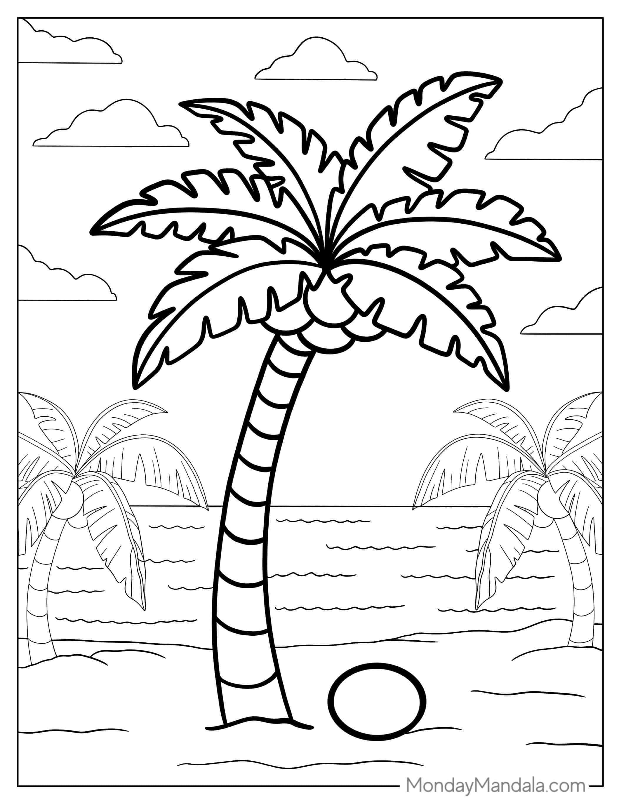 Coconut Tree Coloring Page coloring page — printable line art