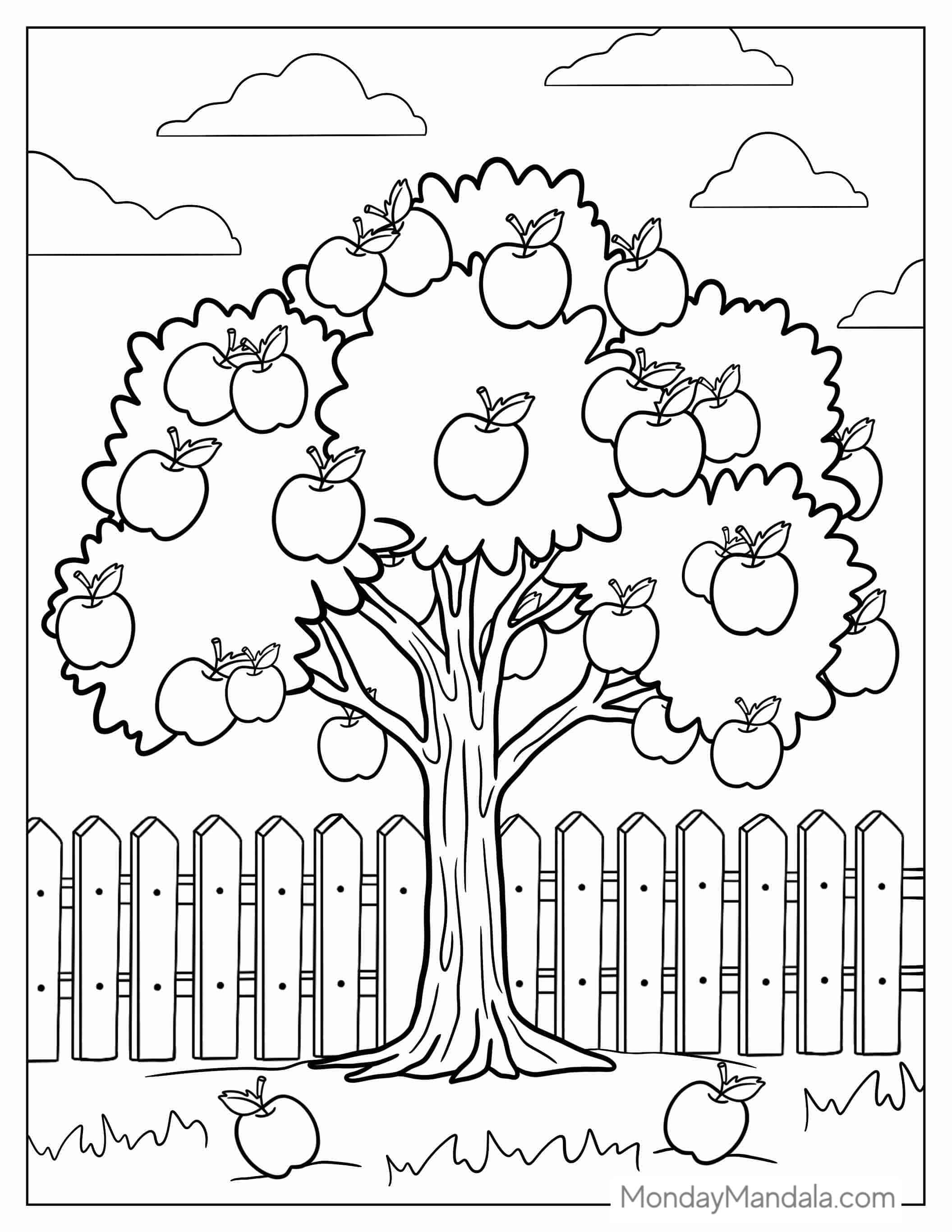 Coloring Page Of An Apple Tree For Kids coloring page