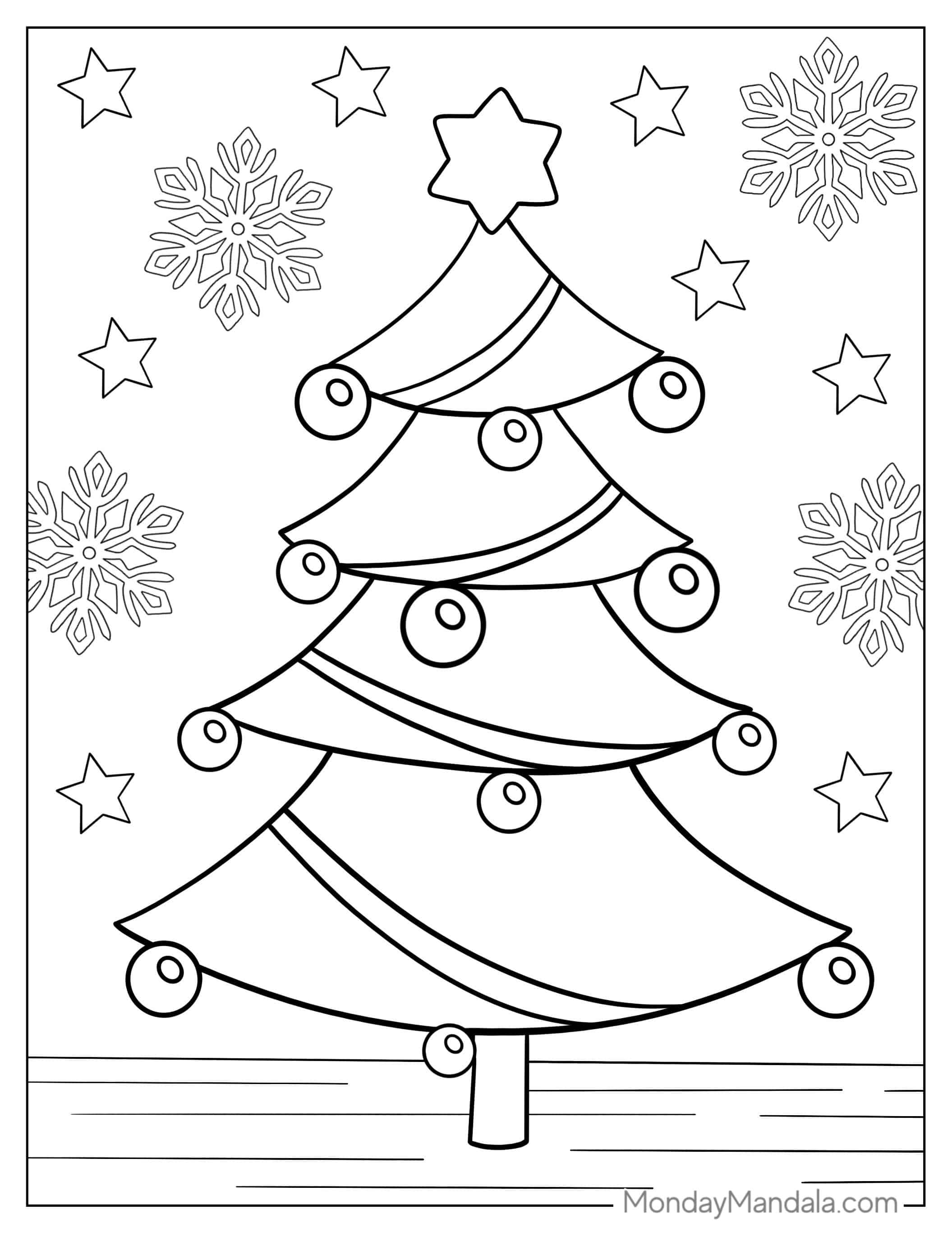 Easy To Color Christmas Tree coloring page — printable line art