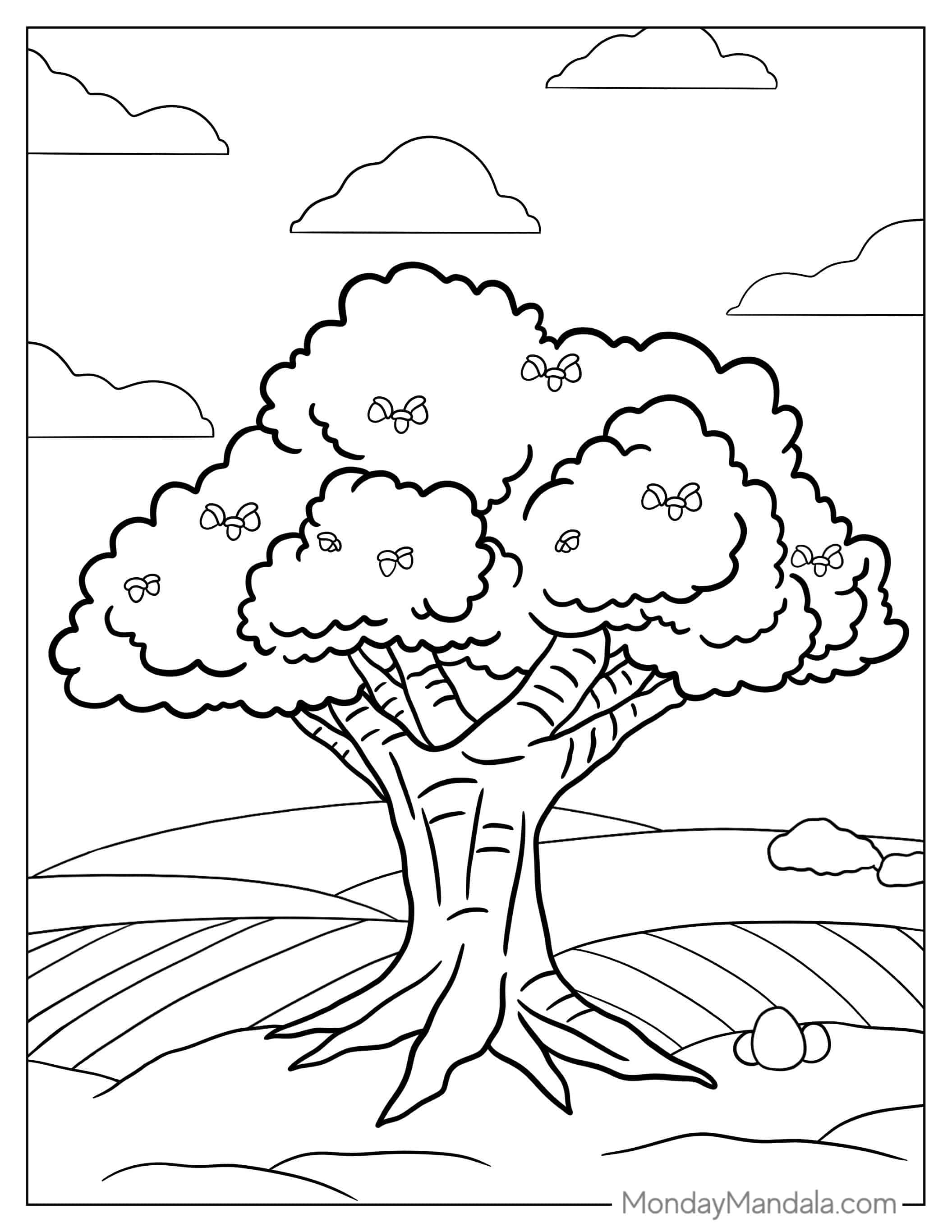 Oak Tree With Acorns To Color coloring page