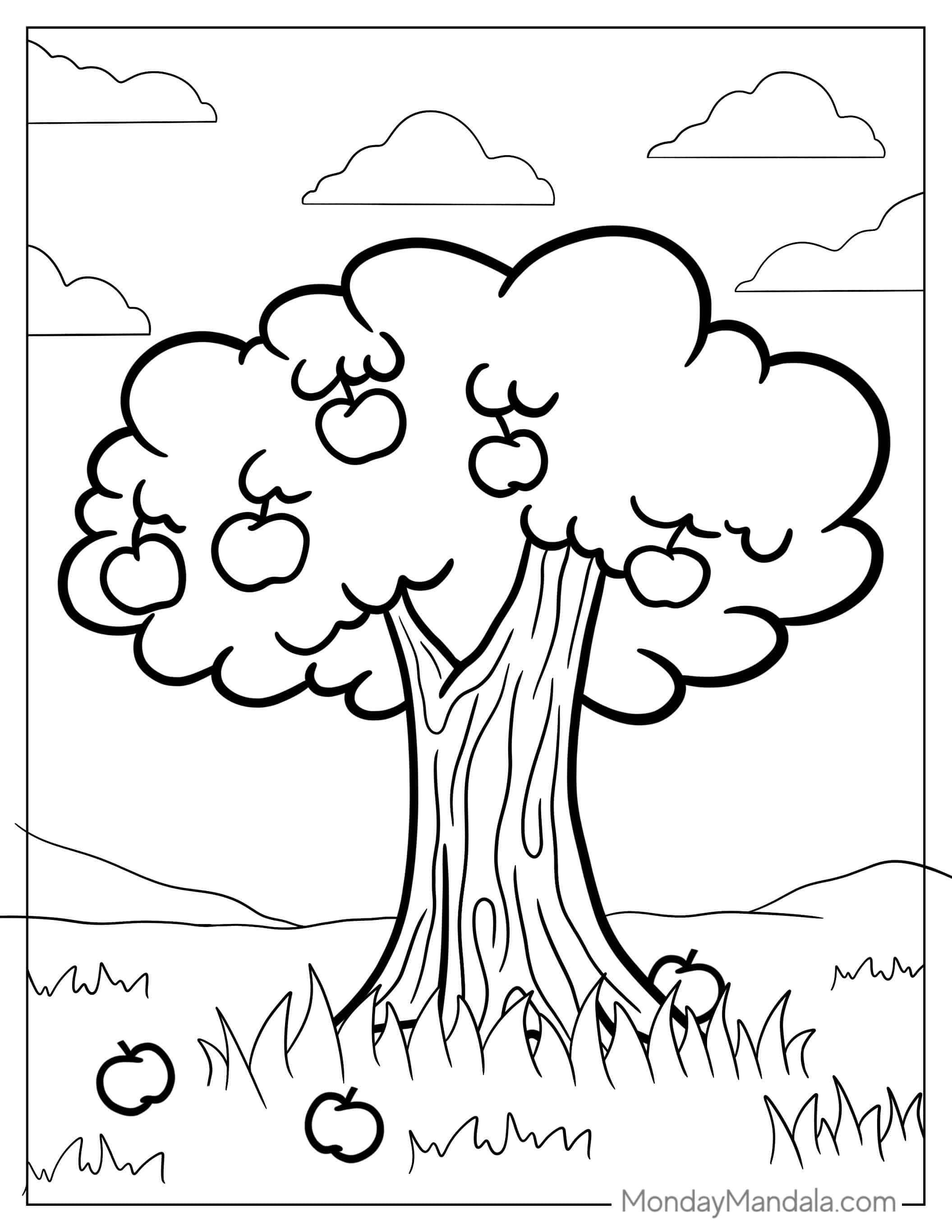 Simple Apple Tree Coloring Page For Kids coloring page