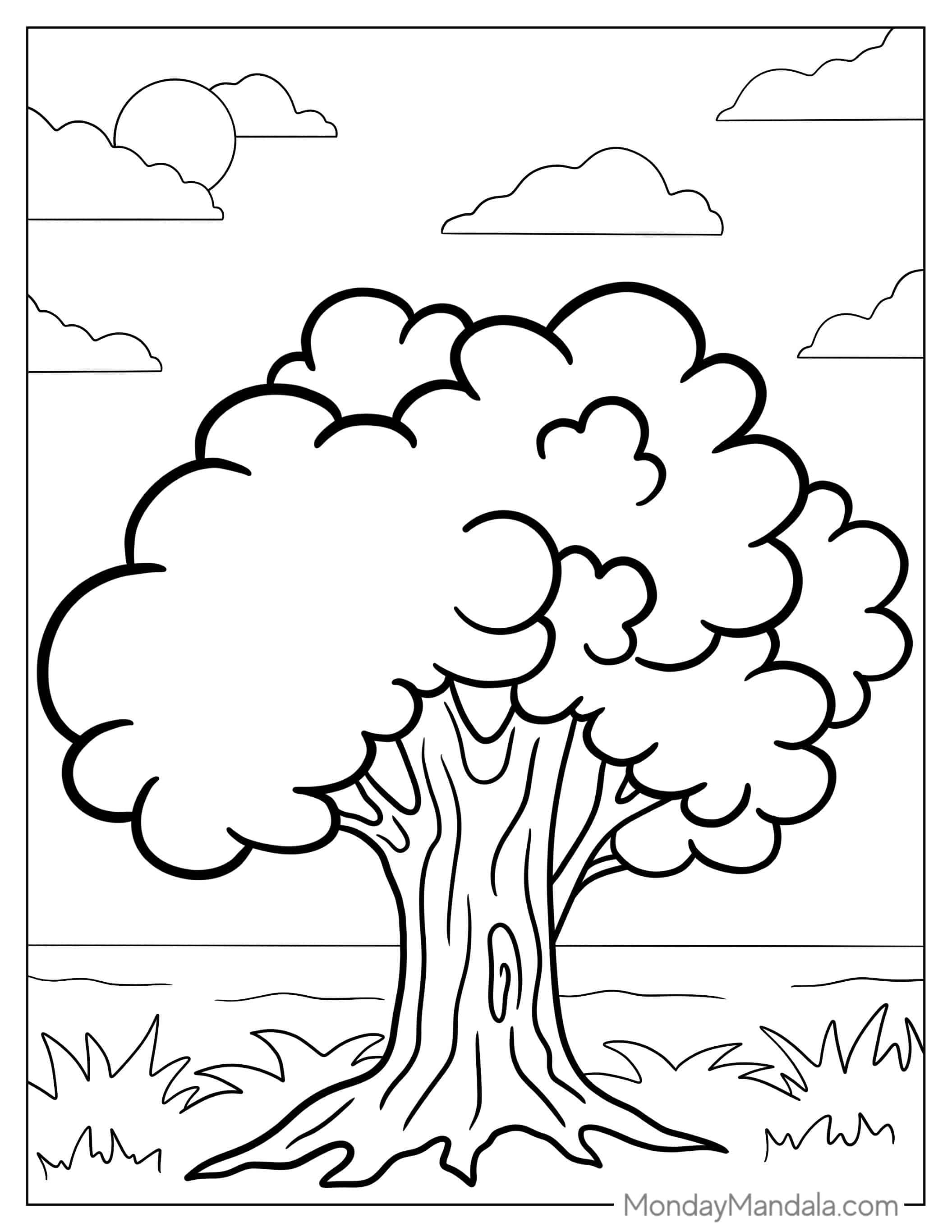 Simple Oak Tree With Thick Trunk To Color coloring page