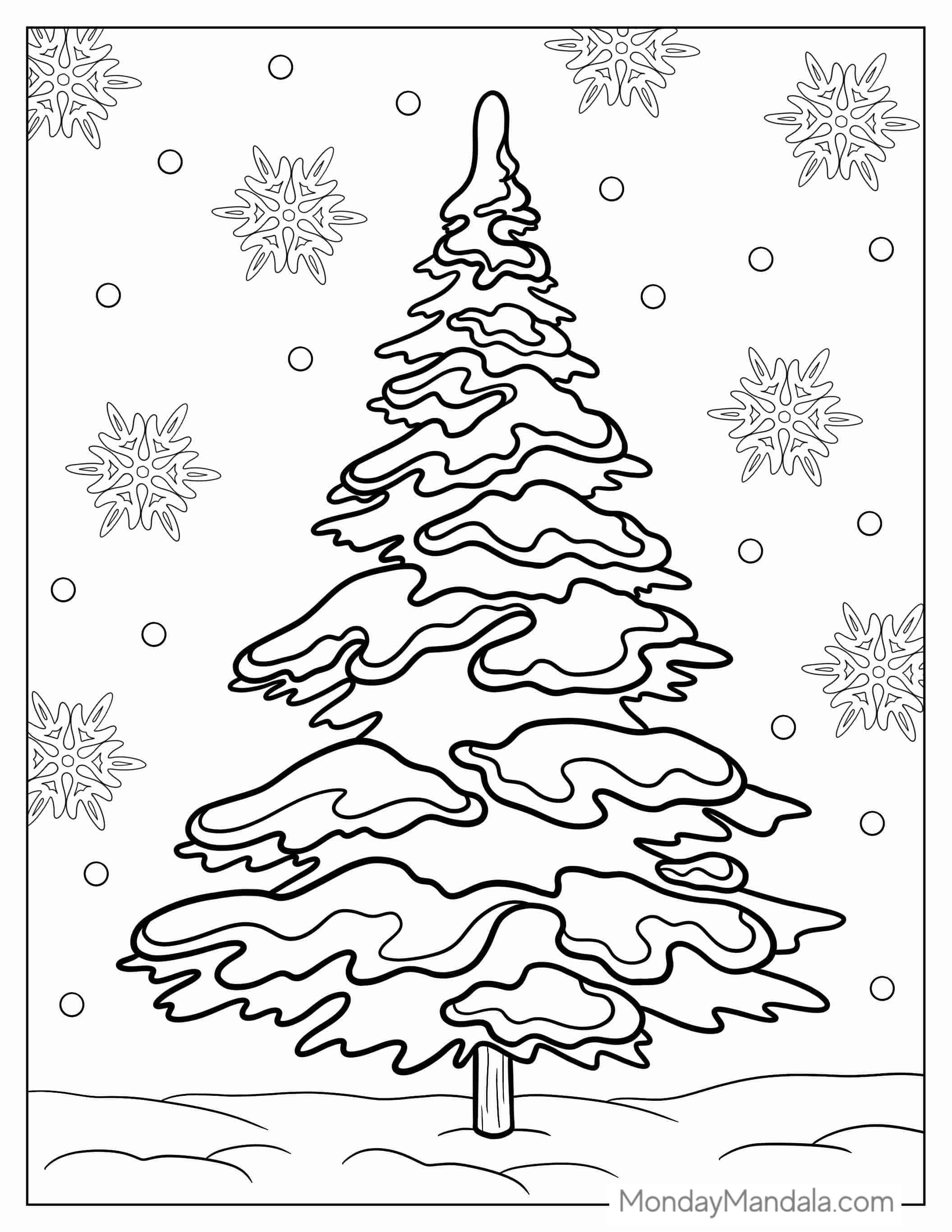 Snow Covered Pine Tree Coloring Page coloring page — printable line art