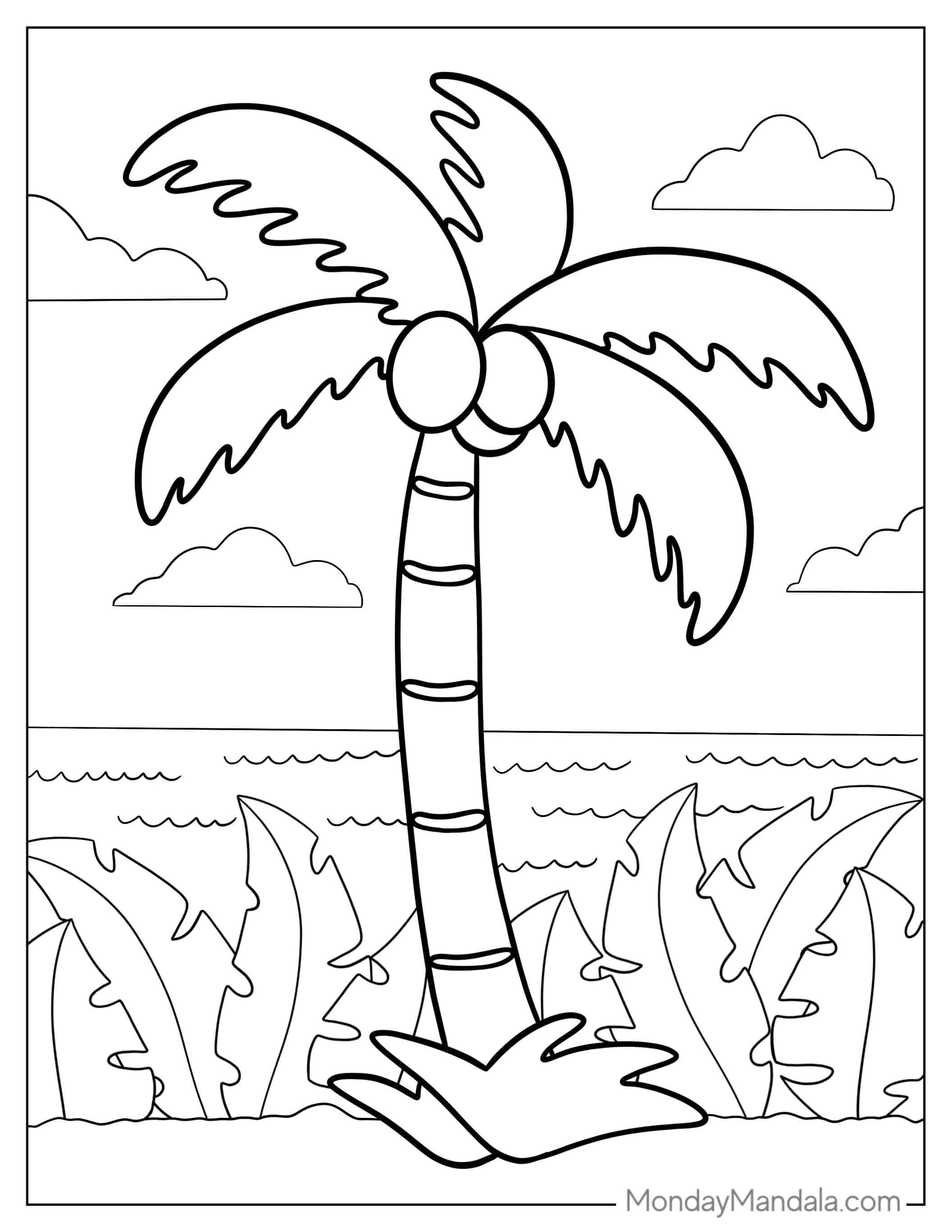 Tropical Coconut Tree To Color coloring page