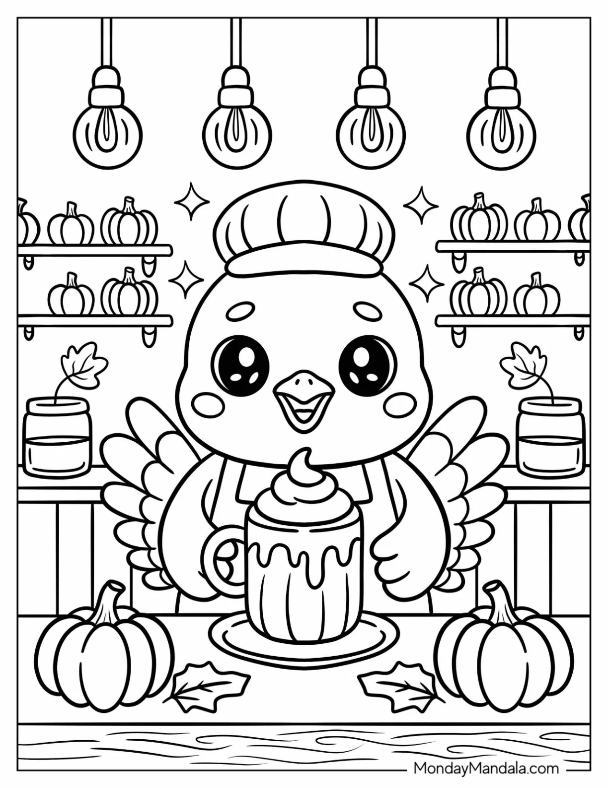 Angelic Turkey Coloring Page Drinking Pumpkin Spice Latte coloring page — printable line art