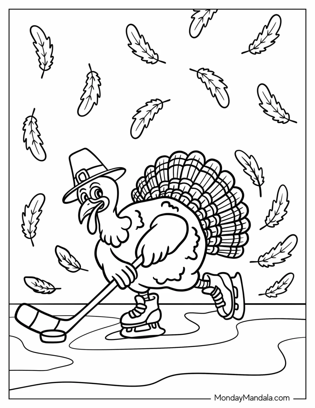 Athletic Turkey Coloring Page Playing Hockey coloring page — printable line art