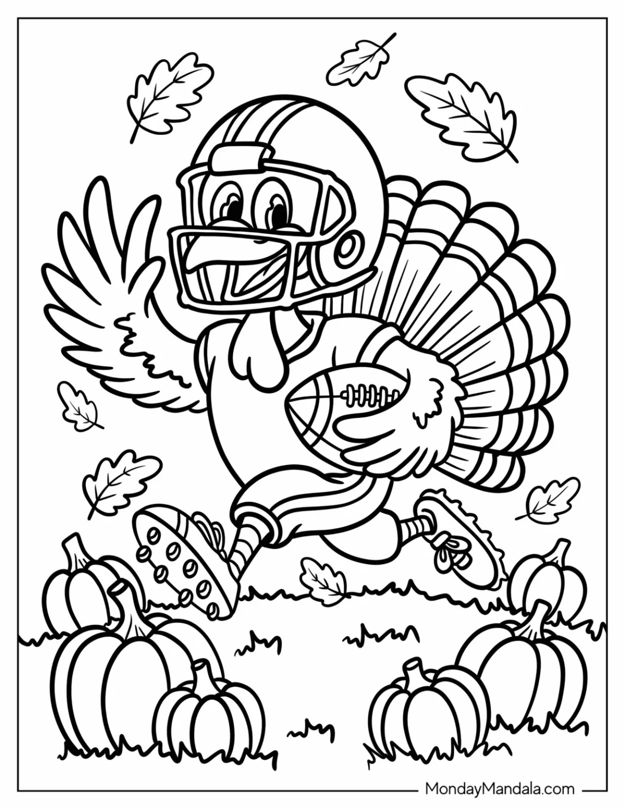 Athletic Turkey Coloring Page Running with a Football coloring page — printable line art