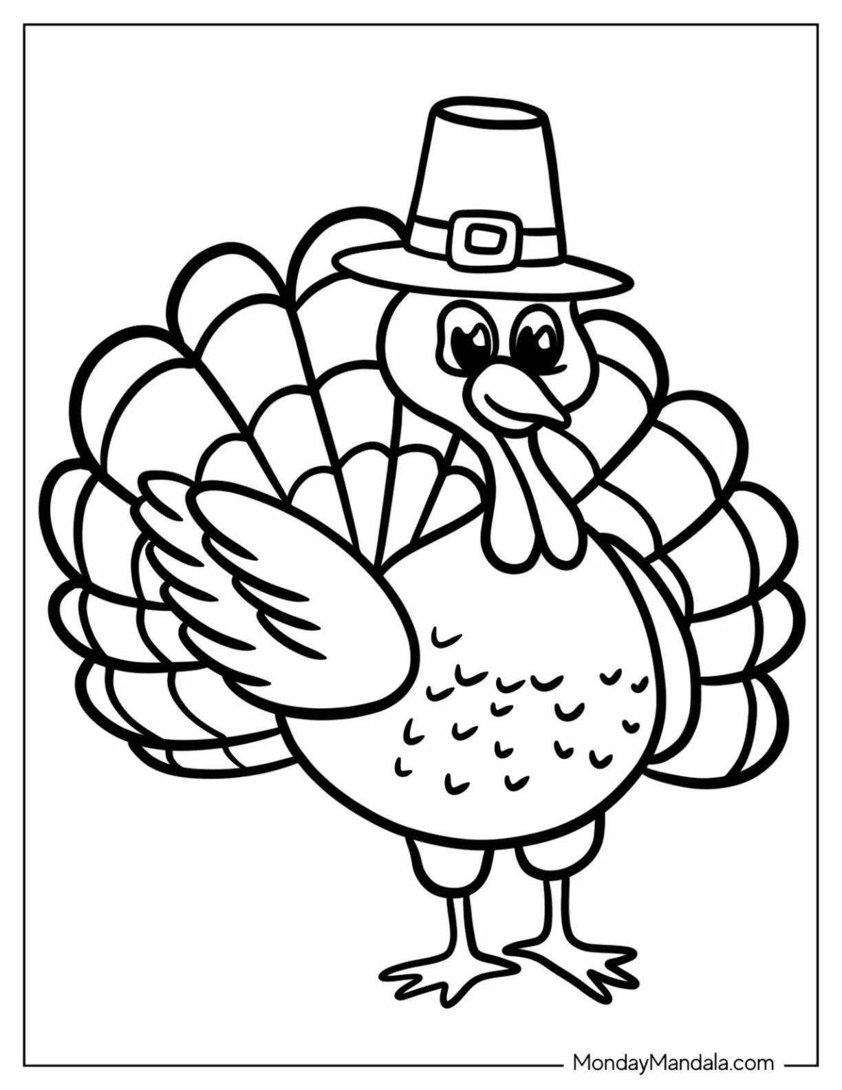 Chibi Turkey Wearing A Pilgrim s Hat Coloring Sheet For Kids coloring page — printable line art