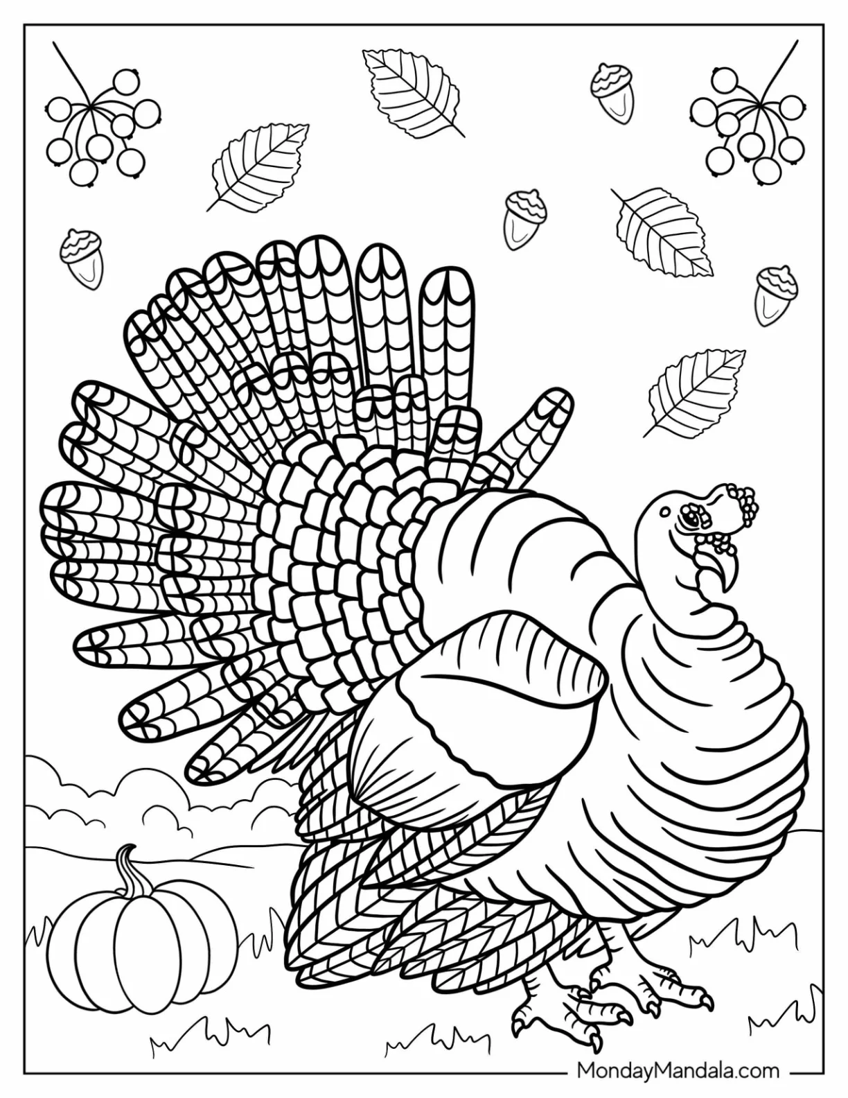 Detailed Thanksgiving Turkey Coloring Page coloring page