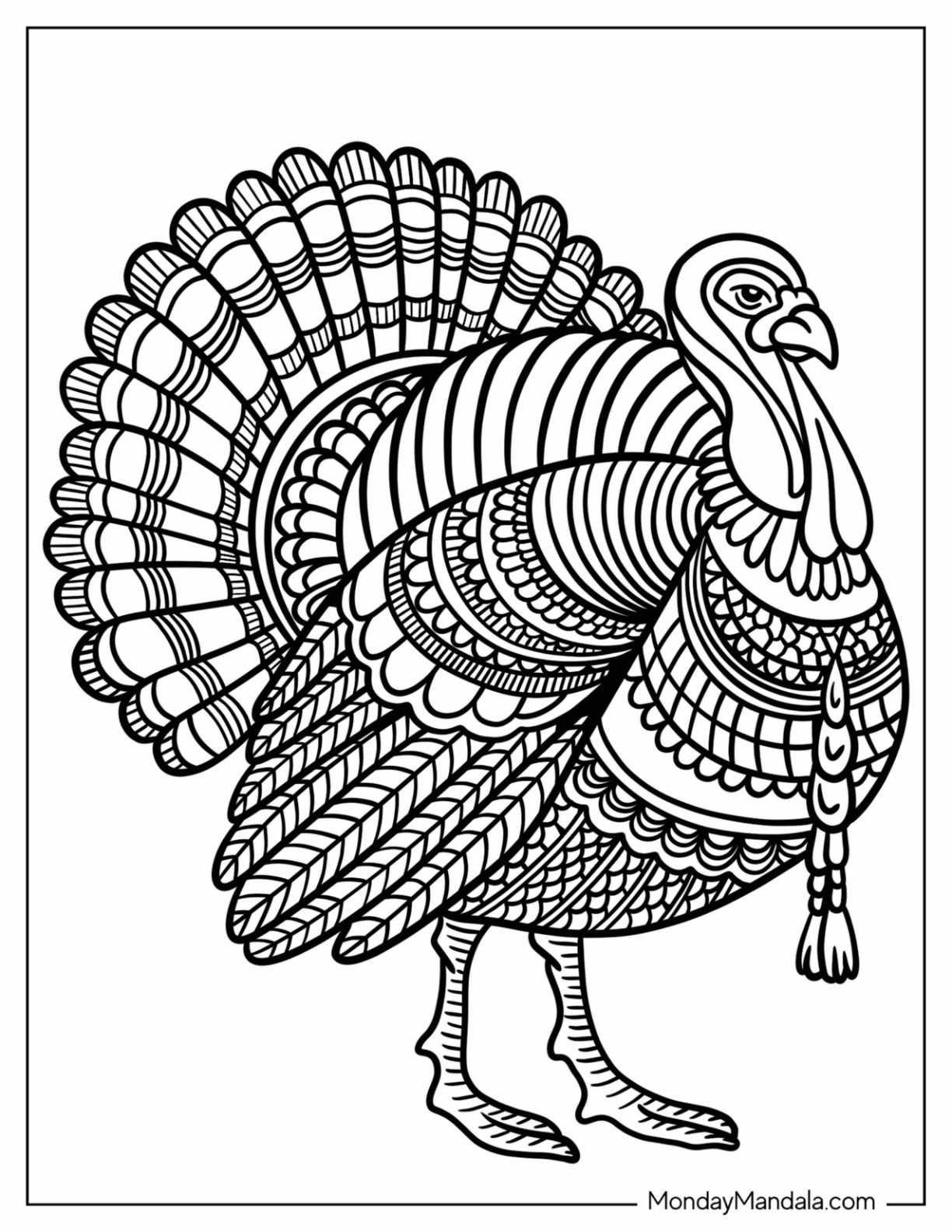 Detailed Turkey Coloring Page Mandala coloring page — printable line art