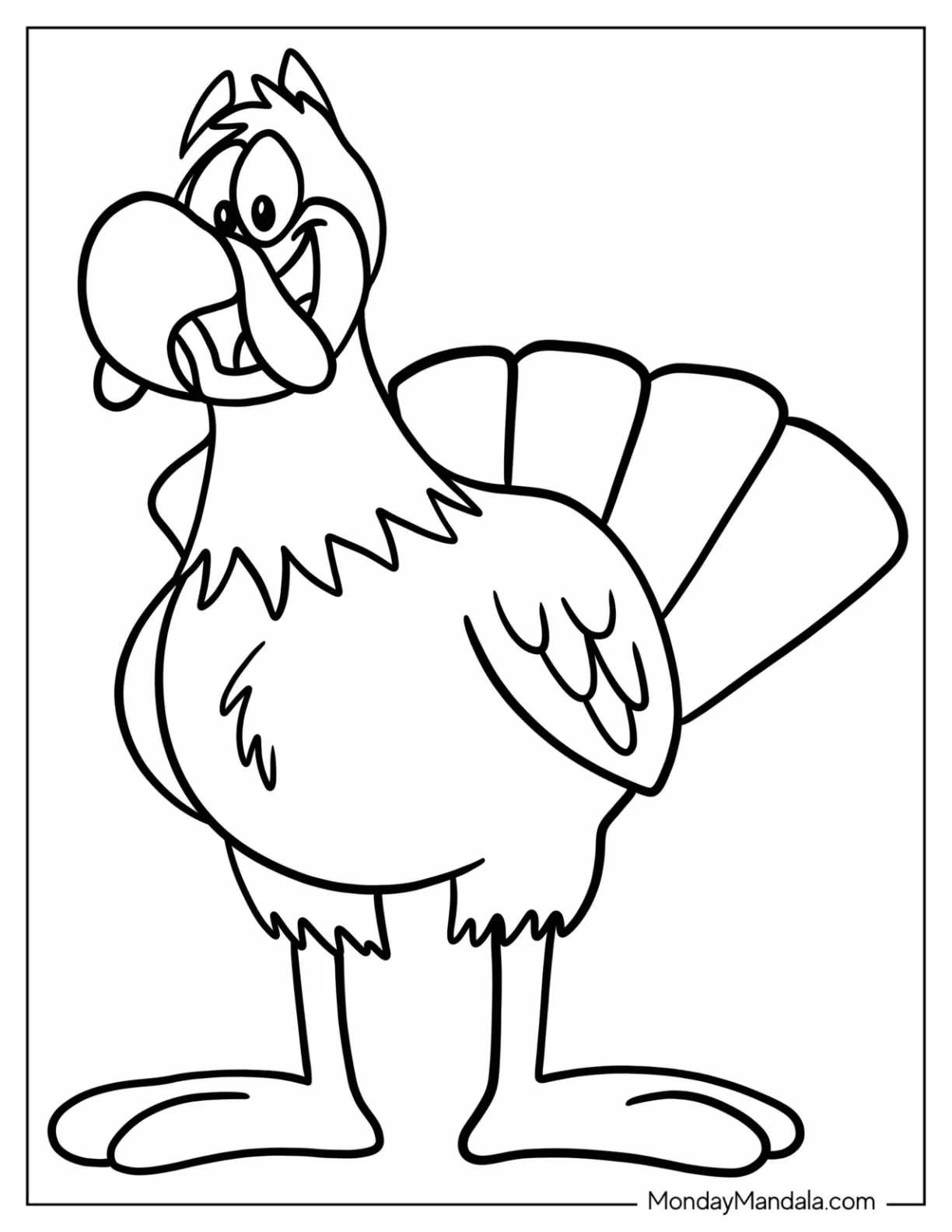 Easy Cartoon Turkey Coloring In coloring page — printable line art