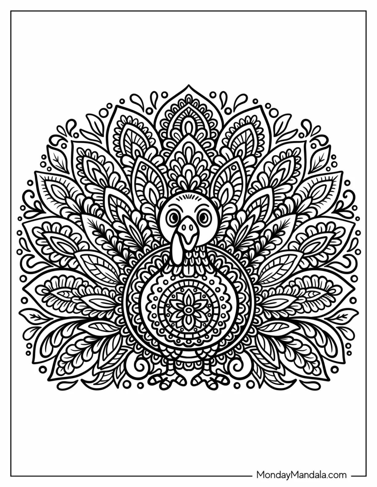 Flowery Turkey Coloring Page Mandala coloring page — printable line art