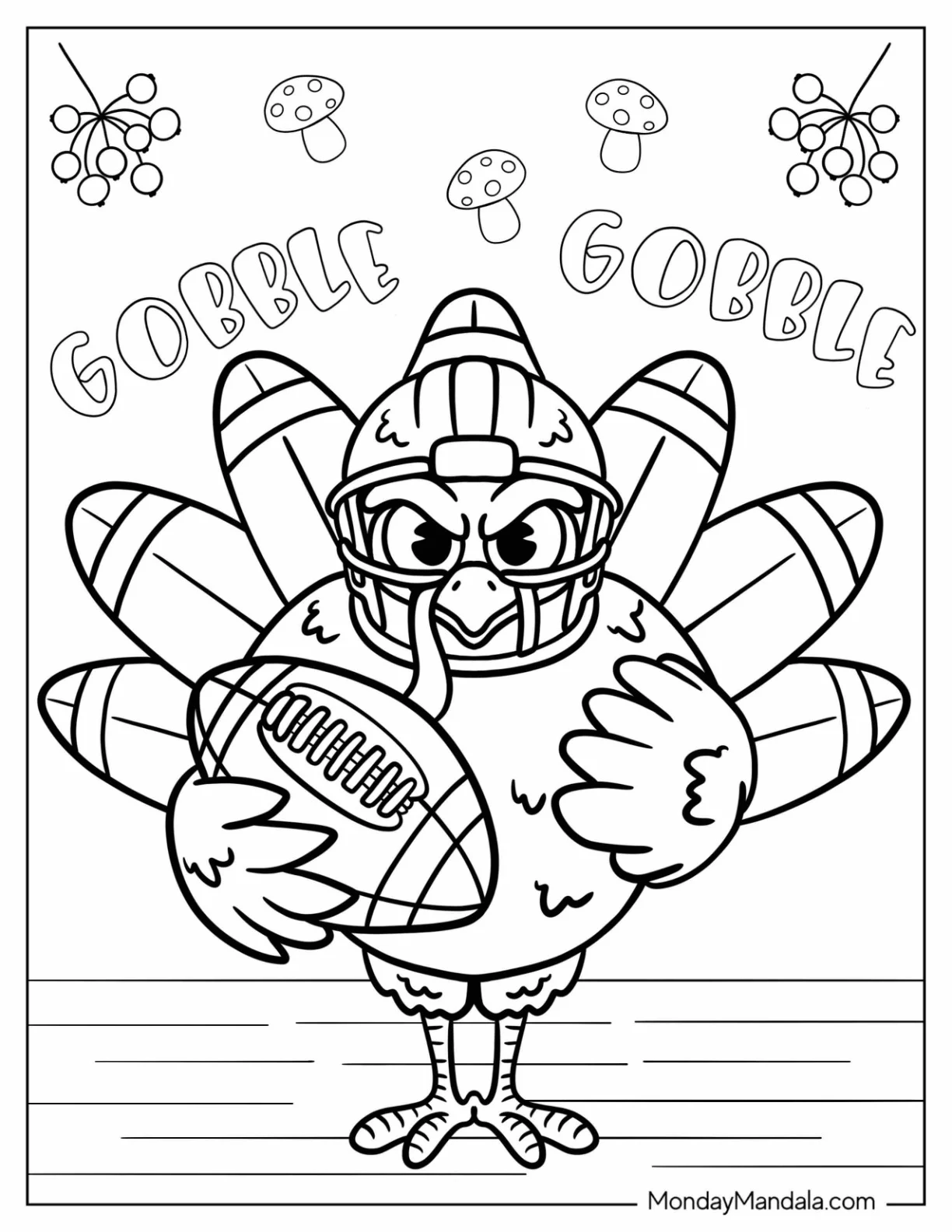 Football Player Turkey Coloring Page for Kids coloring page — printable line art