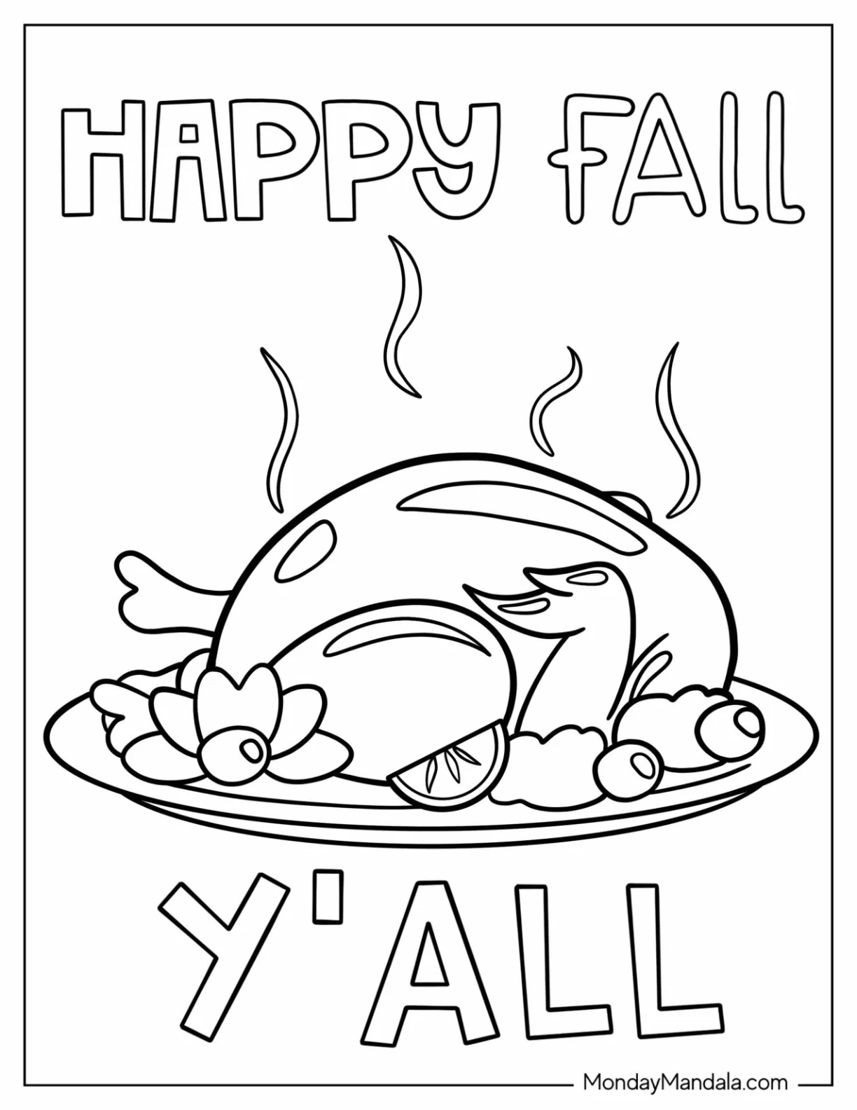 Happy Fall With Freshly Cooked Turkey Coloring Sheet coloring page