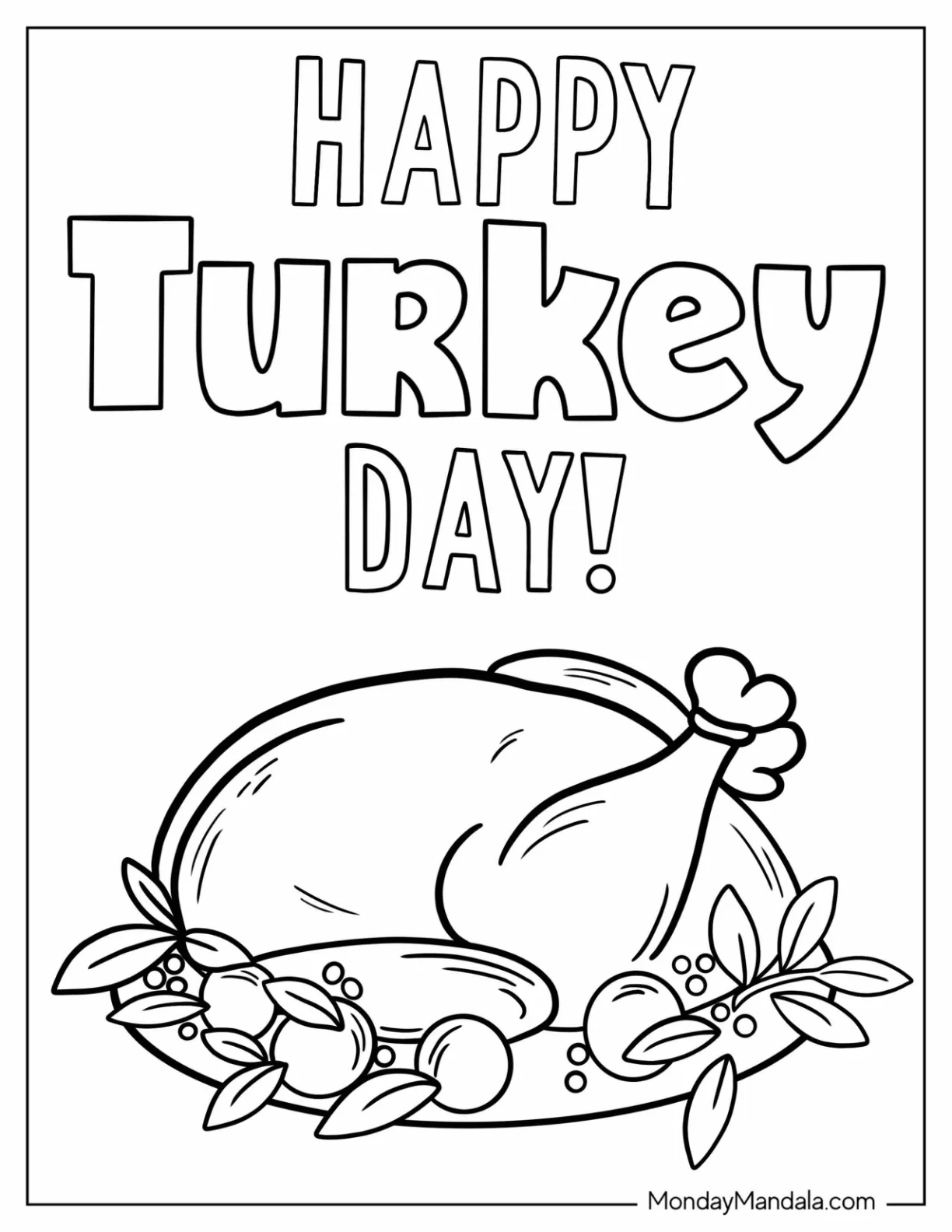 Happy Turkey Day With Cooked Turkey Coloring Sheet coloring page