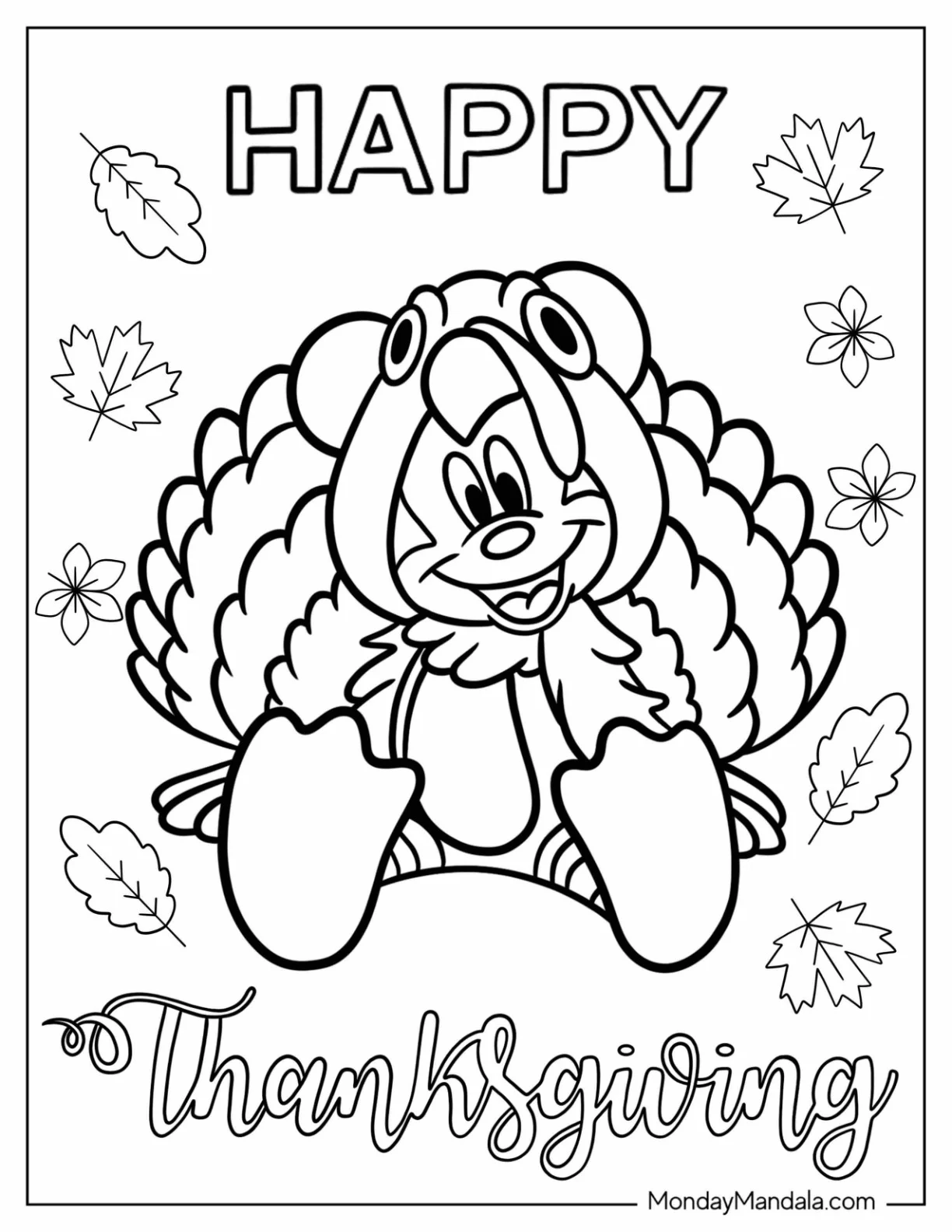 Mickey Mouse In A Turkey Coloring Page Costume coloring page — printable line art