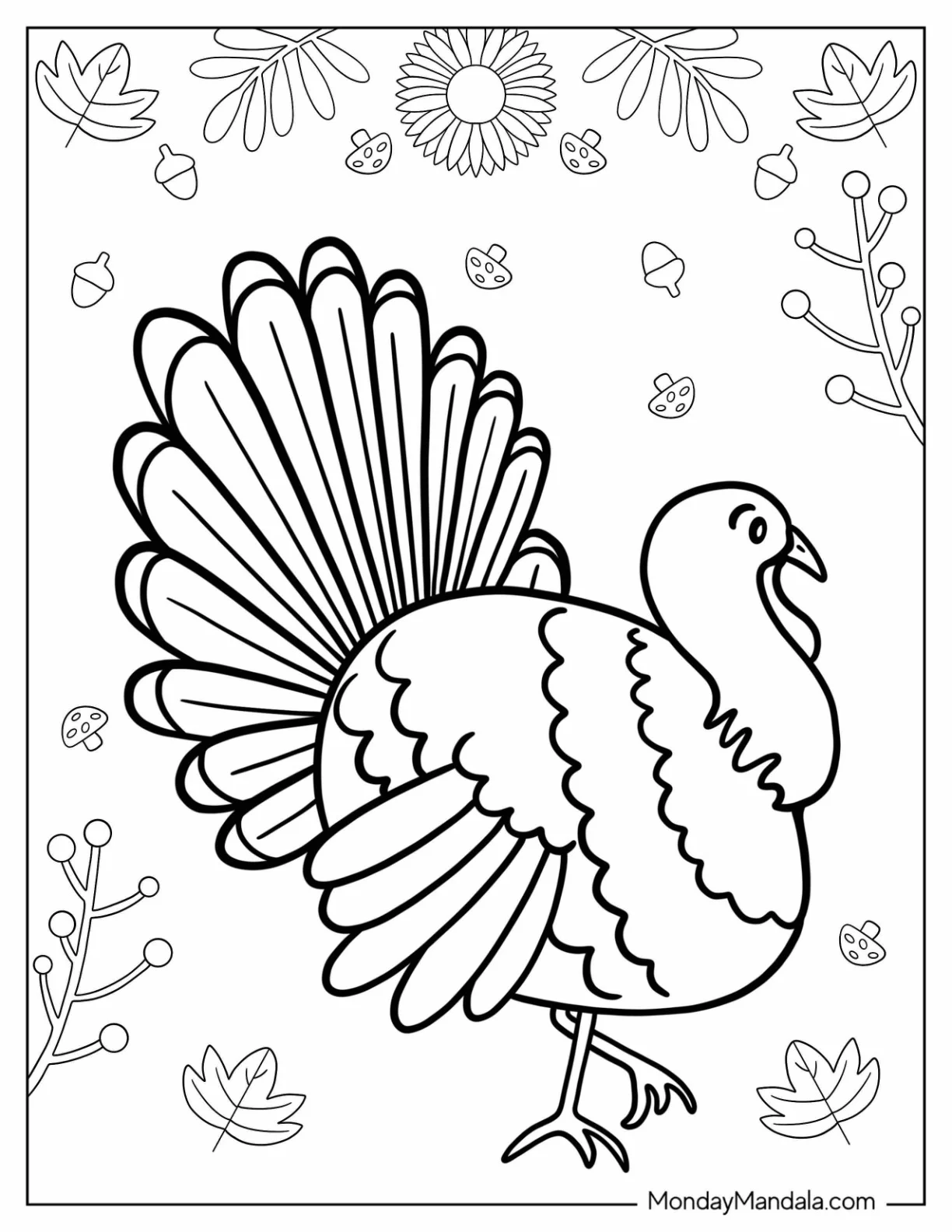 Simple Turkey Outline Coloring In For Kids coloring page