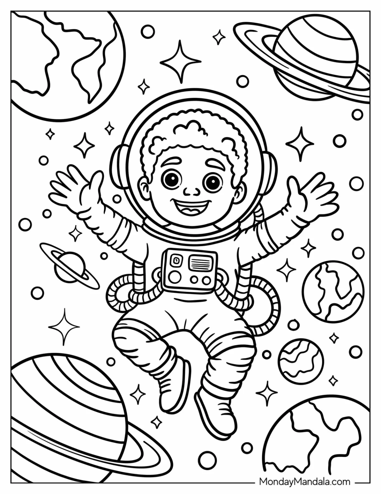 Astronaut Black Girl & Boy Coloring Page Exploring Outer Space coloring page