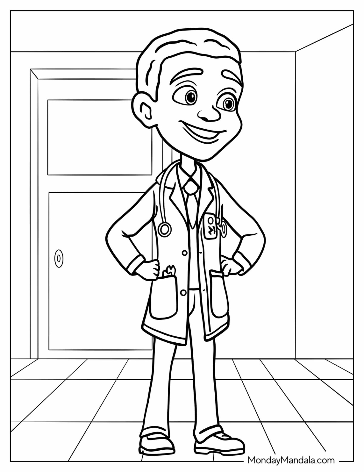 Black Girl & Boy Coloring Page Of Doctor coloring page — printable line art