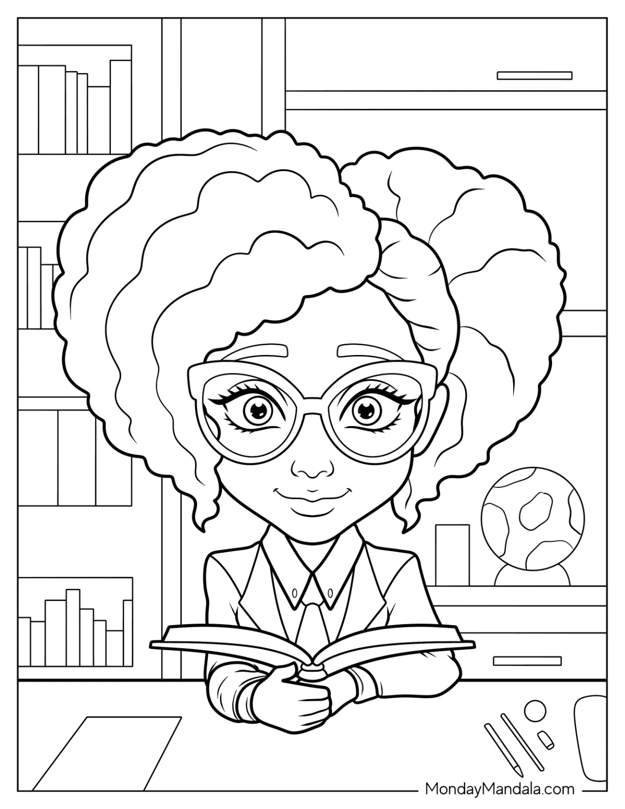 Easy Outline Of Black Girl & Boy Coloring Page Reading Book coloring page